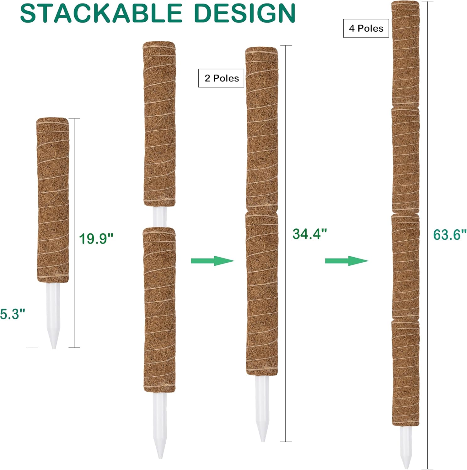 Poste de musgo de 63 pulgadas para plantas Monstera, paquete de 4 postes de musgo de 19.9 pulgadas para plantas trepadoras, estacas para plantas de