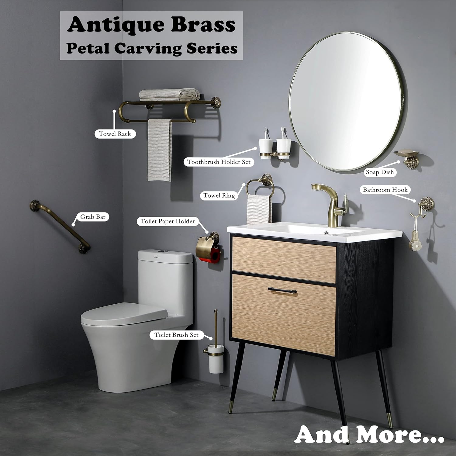 Soporte doble para cepillos de dientes montado en la pared, soporte para enjuague bucal para pared de baño, soporte de latón antiguo y dos tazas de