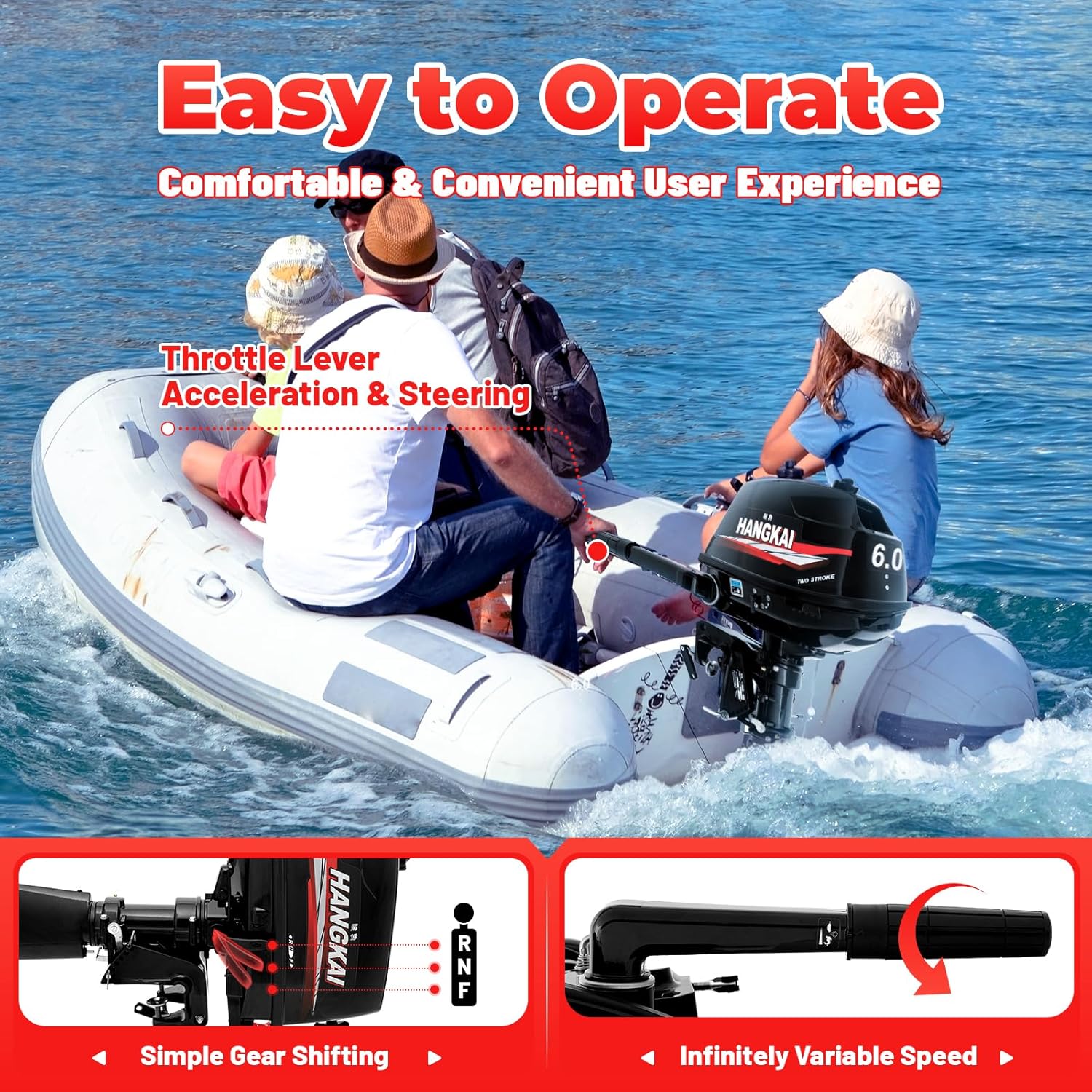 Motor fuera de borda de 6 HP, motor fuera de borda de 2 tiempos y 6 hp, motor de barco fuera de borda resistente, barco de pesca inflable de pesca,