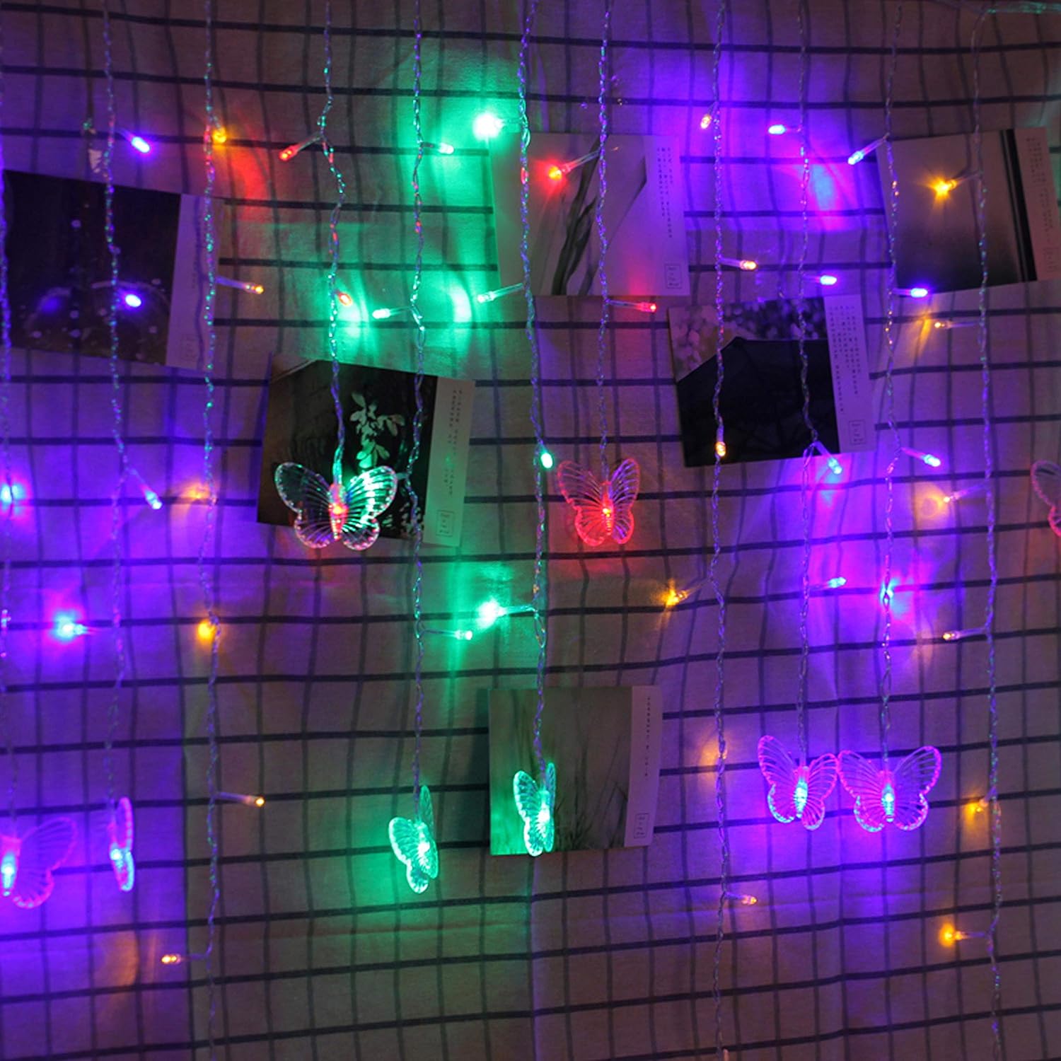 Decorman Luces de cortina de mariposa, 4.9 pies, 48 luces LED USB para ventana, 10 mariposas, 8 modos, luciérnaga, tira de luces parpadeantes para