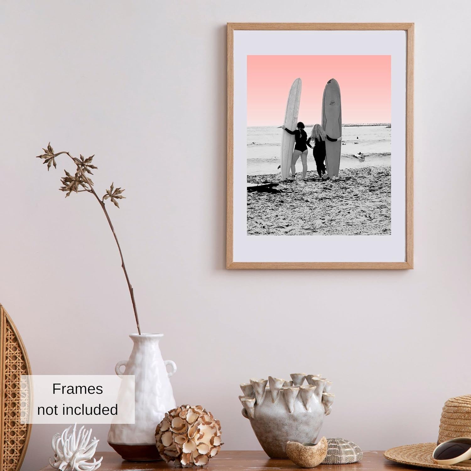 Póster Surfer Besties en blanco y negro, decoración de surf, arte de pared costero de California, regalo para surfistas, decoración de casa de