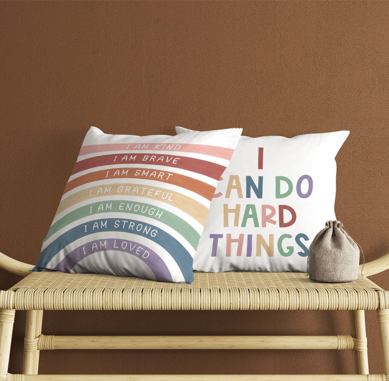 Juego de 2 fundas de almohada con texto en inglés “Rainbow Class”, fundas de almohada con texto en inglés “I Can Do Hard Things”, fundas de almohada