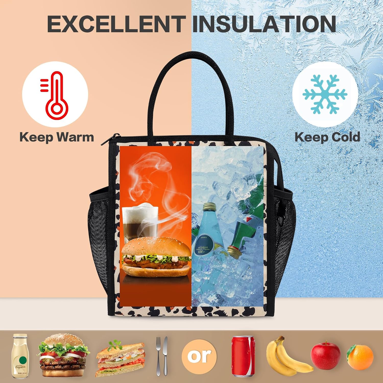 Fmeida Bolsa de almuerzo, bolsa de almuerzo aislada para mujeres adultas, contenedor grande para lonchera, reutilizable, a prueba de fugas, bolsa de