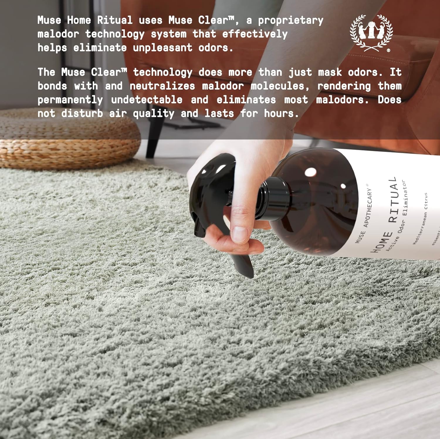 Muse Apothecary Home Ritual – Spray eliminador de olores activo  Eliminador de olores para el hogar  Desodorizador de muebles en aerosol y