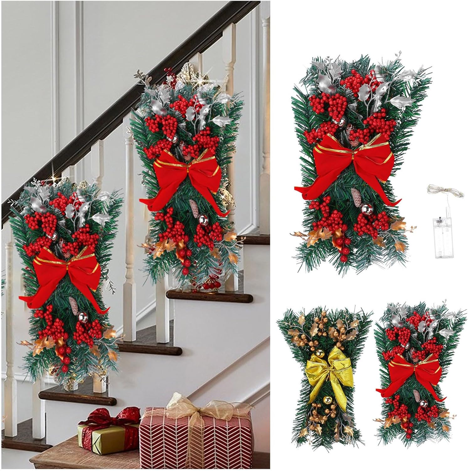 Guirnalda de lágrima artificial de Navidad, luces LED, adornos preiluminados, decoración de corona de escalera, decoración colgante para pared,