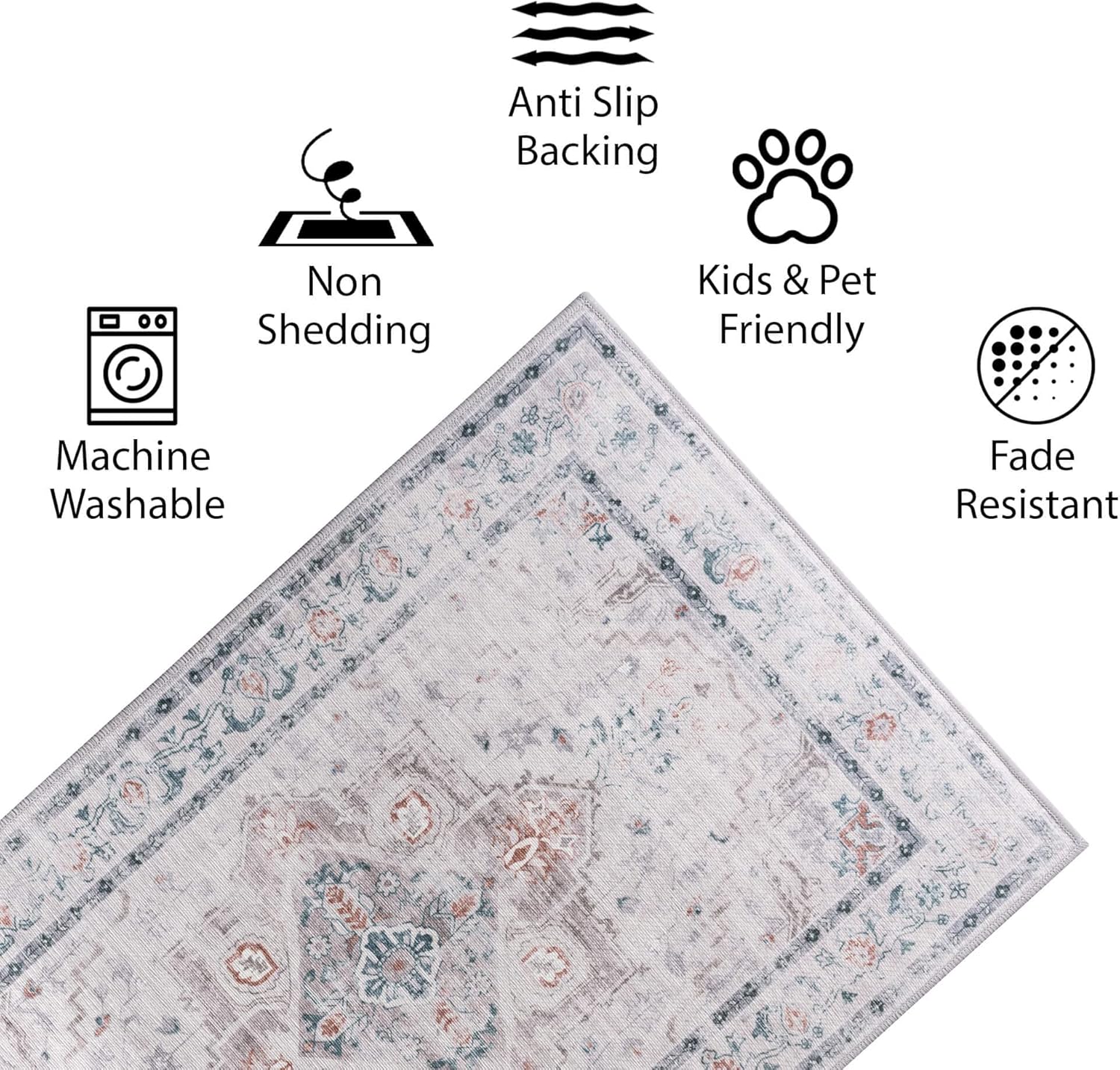 Vernal Peoria – Alfombra antideslizante lavable a máquina, no se desprende, para sala de estar, dormitorio, comedor, pasillo, cocina, apta para