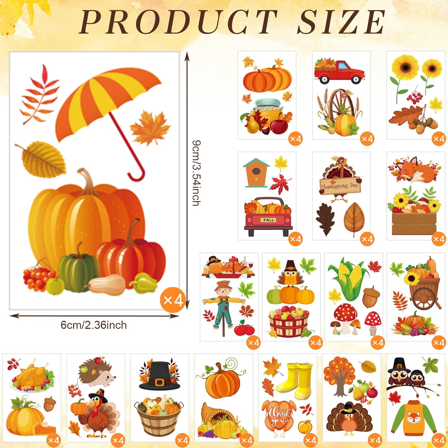 Ferraycle 292 tatuajes temporales de otoño para niños, tatuajes falsos de Acción de Gracias, tatuajes de otoño para niños, calabaza, pavo, arce,