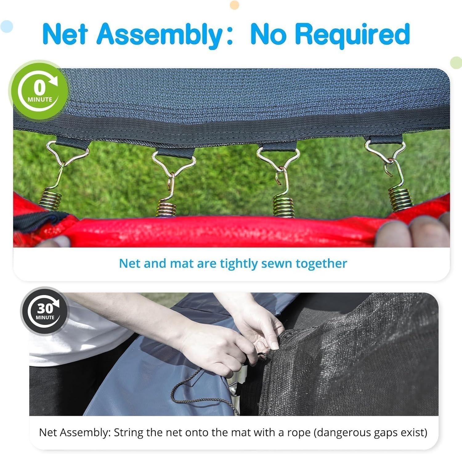 Zupapa 1500LBS Weight Capacity No-Gap Design 15 14 12 10FT Trampoline for Kids with Safety Enclosure Net Outdoor Backyards Trampolines with Non-Slip