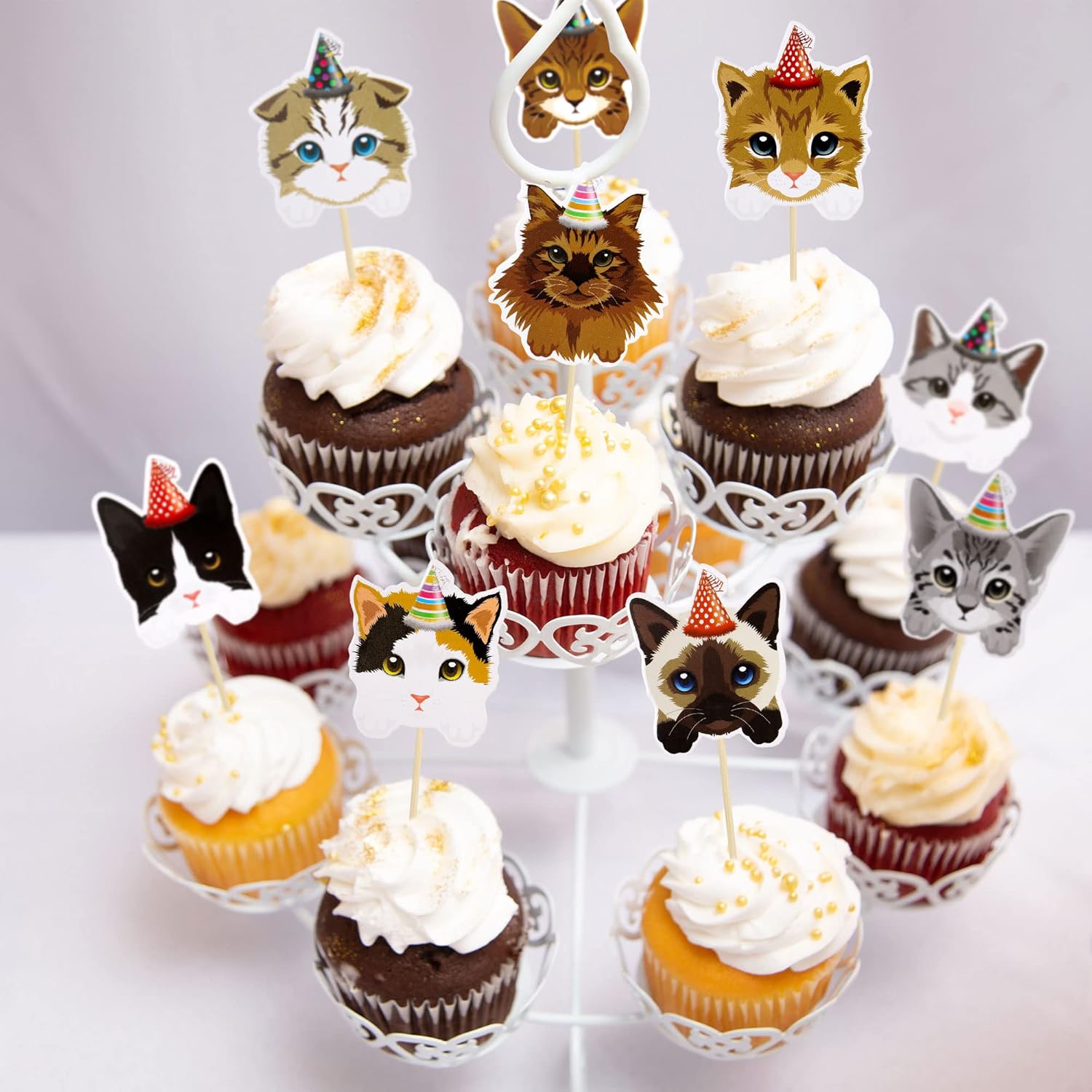 Gyufise 36 piezas de decoración para cupcakes de gatos, caras de gatos, decoración de tartas con temática de gatitos, palillos de dientes,