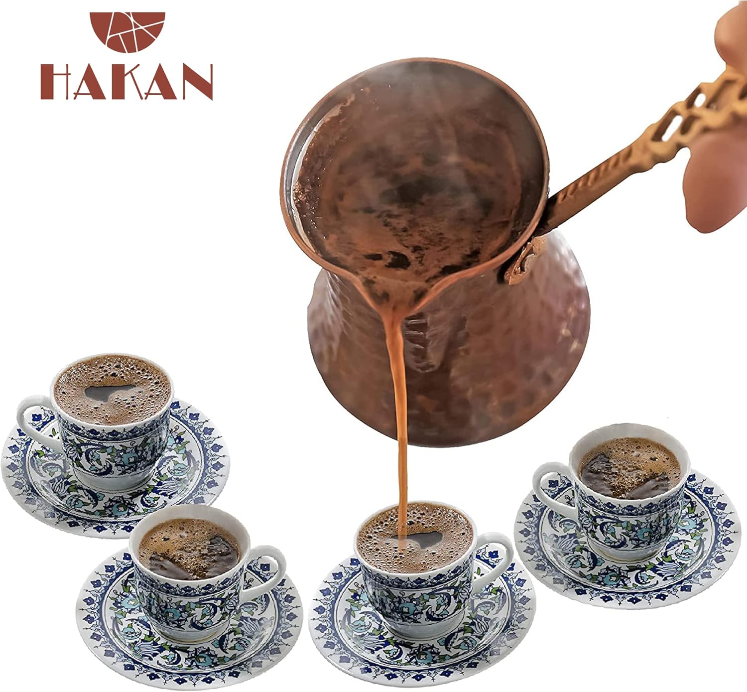 Hakan Cafetera turca, cafetera griega árabe, Cezve de cobre martillado, cafetera vintage hecha a mano con mango de latón, otomana tradicional