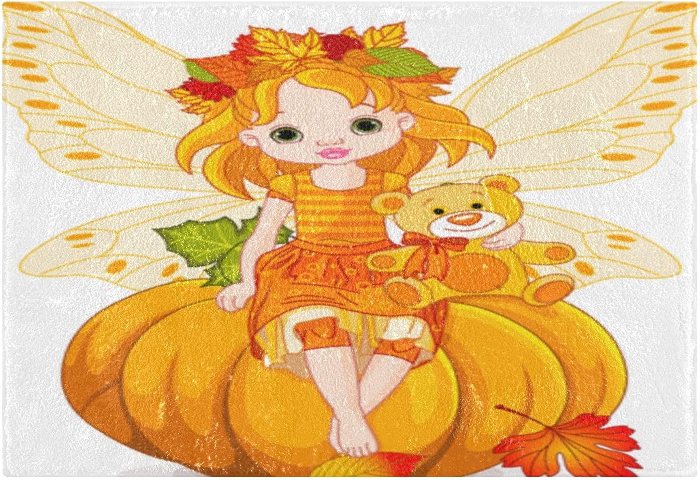 Bathroom Rugs Sets 2 Piece 24×16+24×20 Inch,Soft U-Shaped Contour Toilet Rug Autumn Pumpkin Fairy Non-Slip Absorbent Bath Floor Mat Carpet Set Water