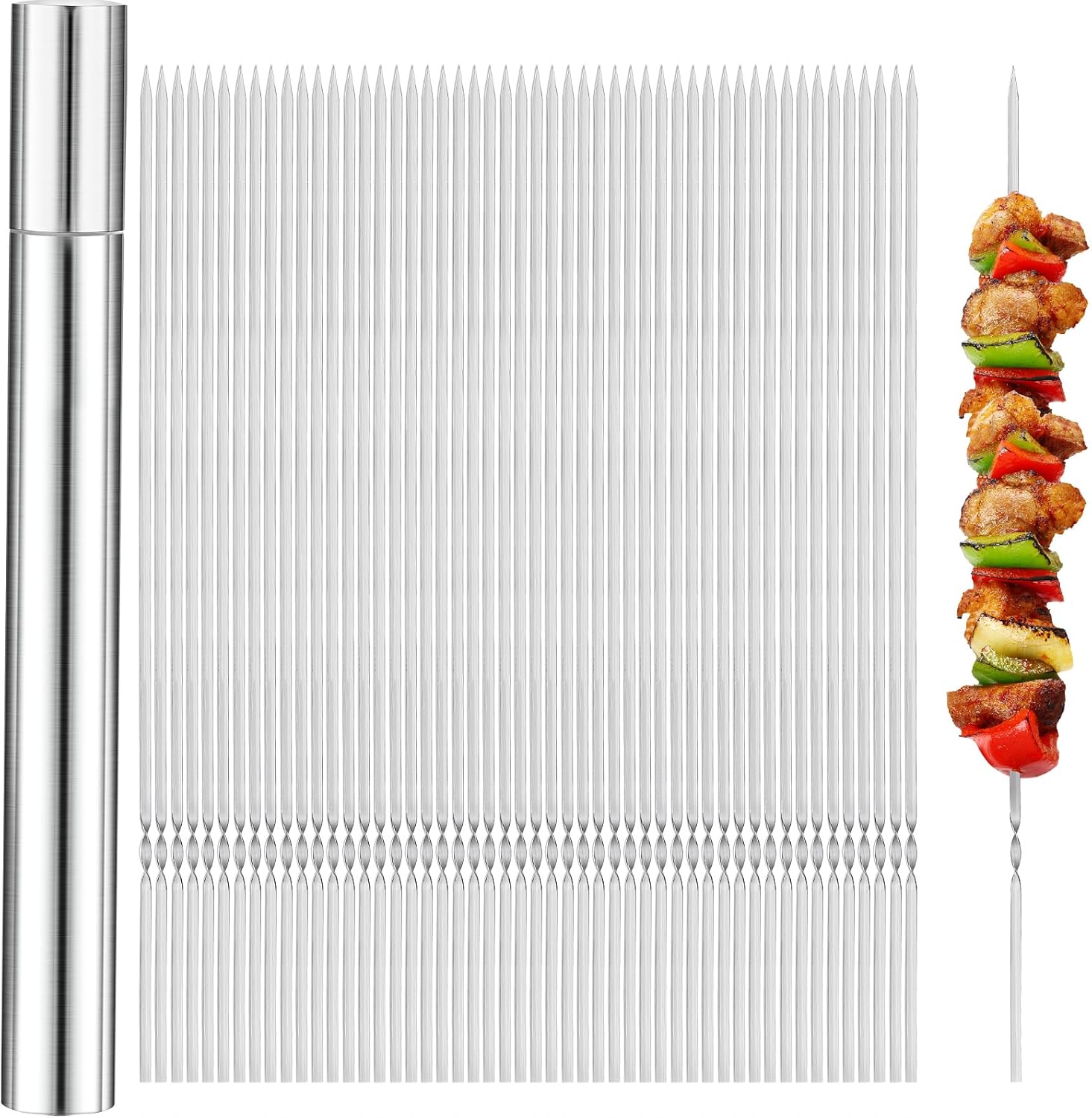 200 pinchos de metal para asar brochetas de acero inoxidable de 13.78 pulgadas para barbacoa, brochetas de parrilla reutilizables, tubo de