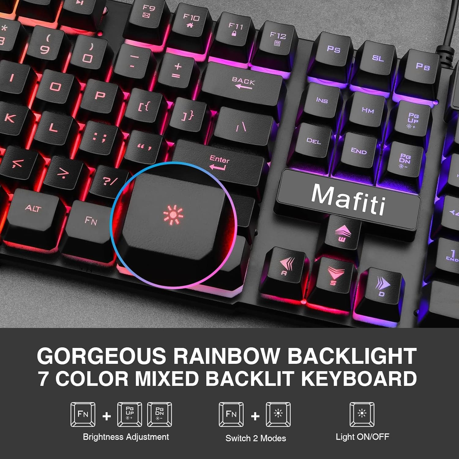 mafiti RK101 – Teclado de computadora con cable, teclado USB retroiluminado RGB para PC, Mac, portátil, escritorio, oficina de juegos