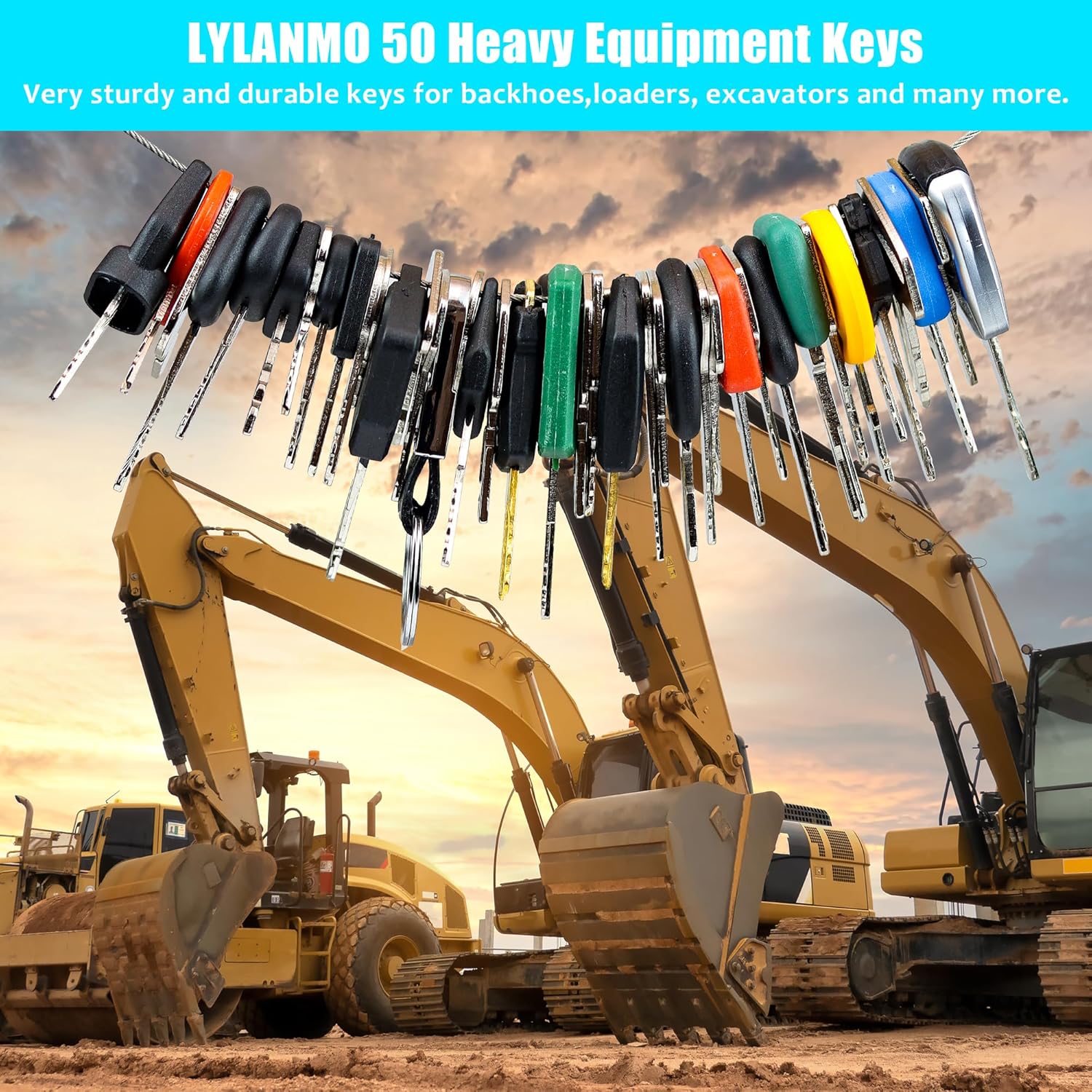 Juego de 50 llaves de equipo pesado, juego de llaves maestras de encendido para JD John Deere Hyster Komatsu Kubota Yanmar Takeuchi Ford New Holland