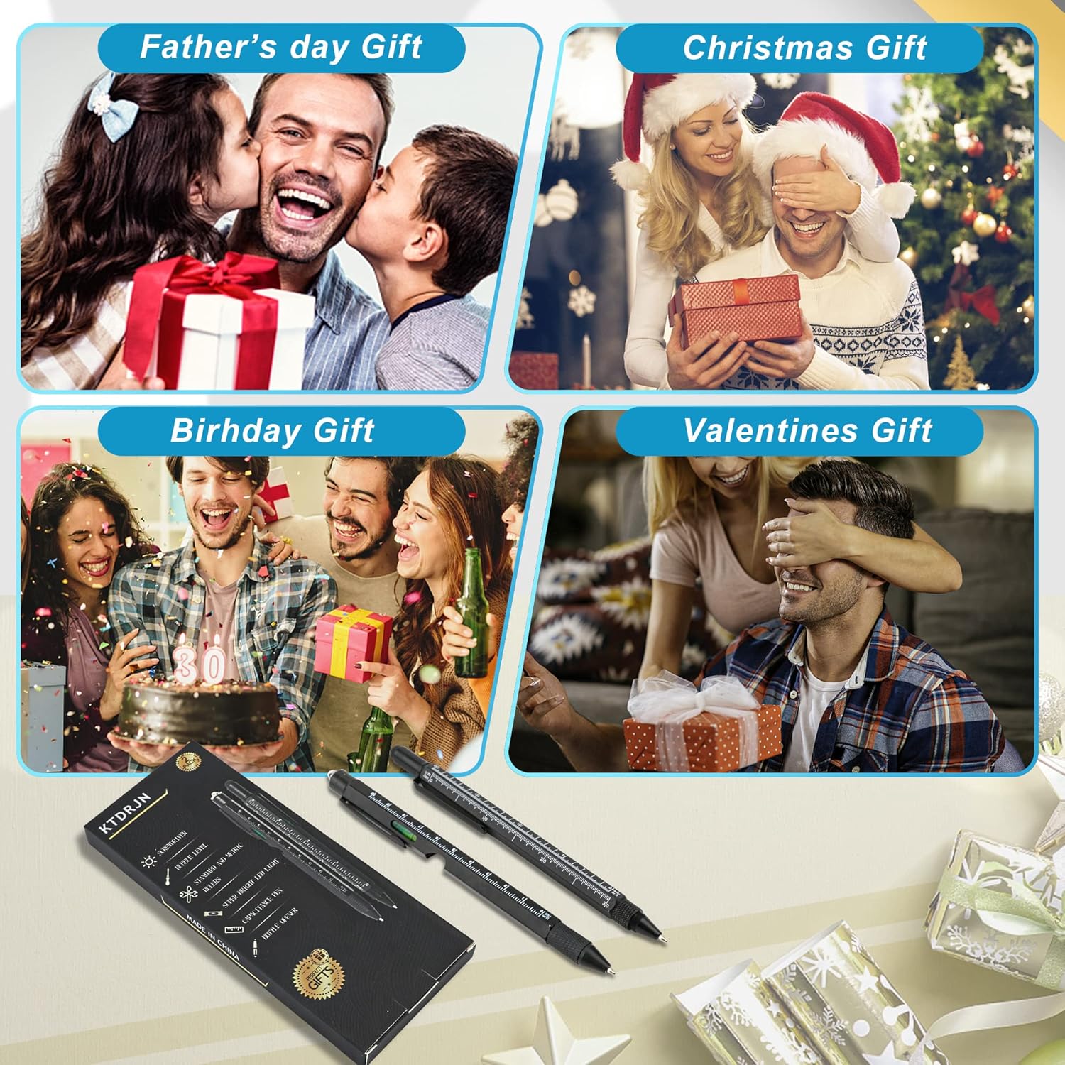 Herramientas para hombres, gadgets geniales, paquete de 2 bolígrafos multiherramientas 9 en 1 con luz LED, lápiz capacitivo para pantalla táctil,