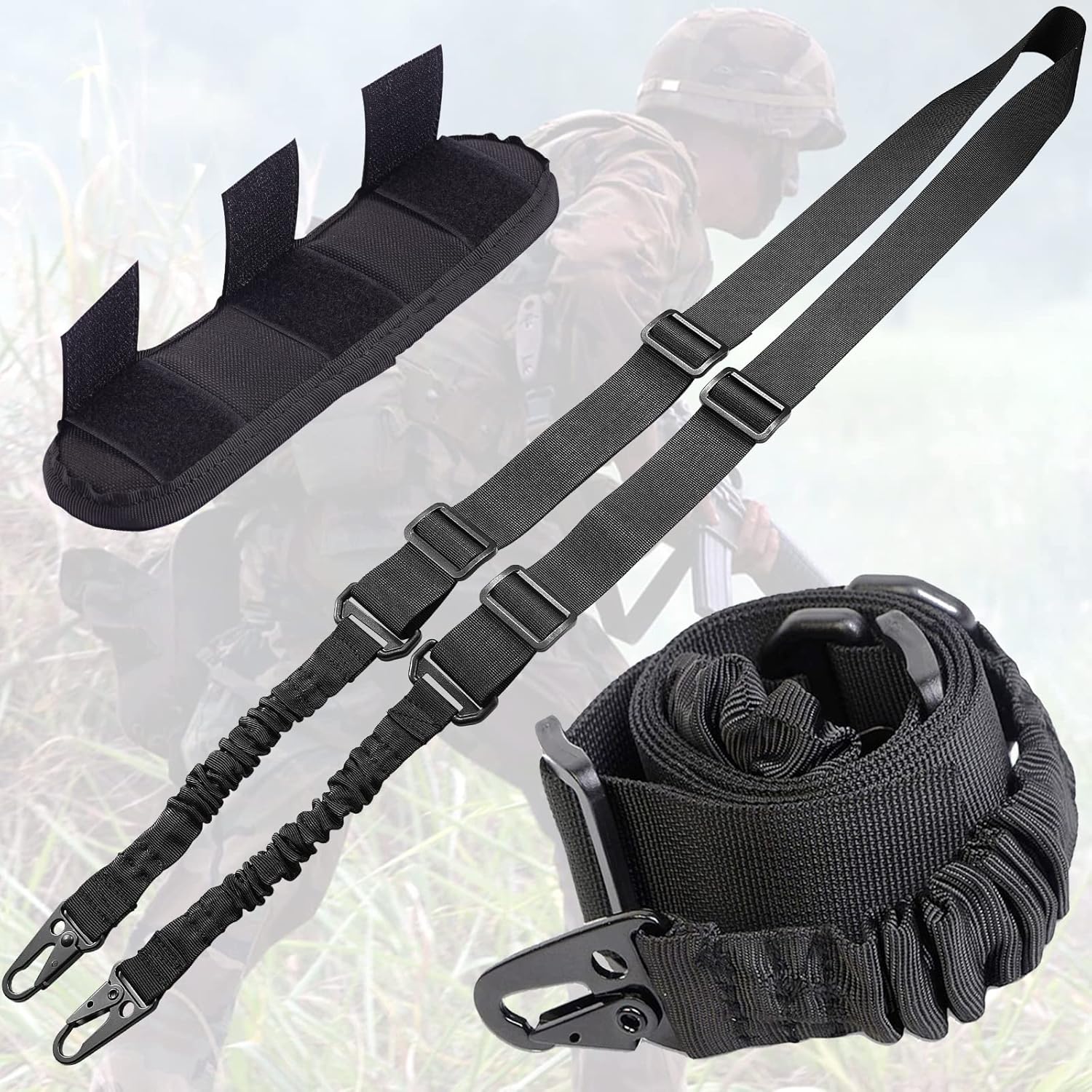 Eslinga QD tradicional de dos puntos con almohadilla para el hombro, ajustable extra larga de 2 puntos tradicional QD – 1 paquete