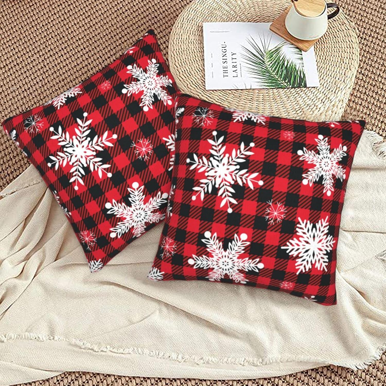 Juego de 2 fundas de almohada decorativas de 16 x 16 pulgadas, diseño de copos de nieve, protector de almohada suave, decoración moderna del hogar
