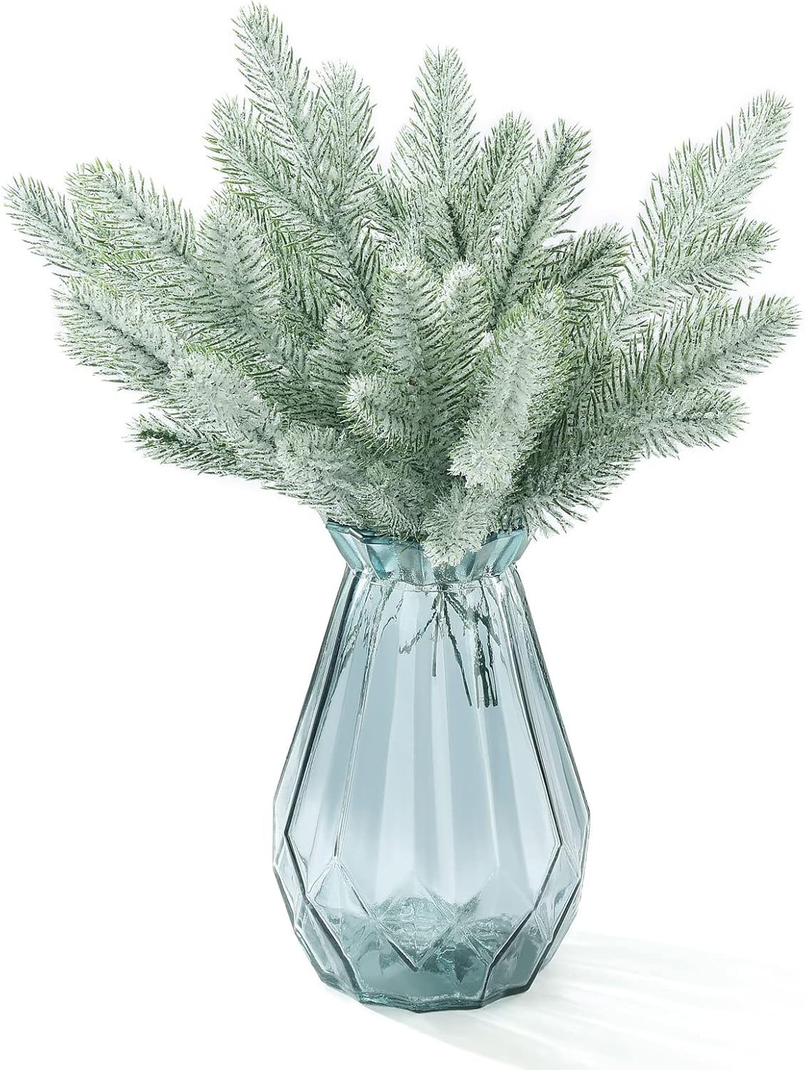 Agujas de pino artificial esmerilado, ramas de Navidad, picas de pino nevado falsas, ramitas de invierno, tallos de vegetación para árbol de