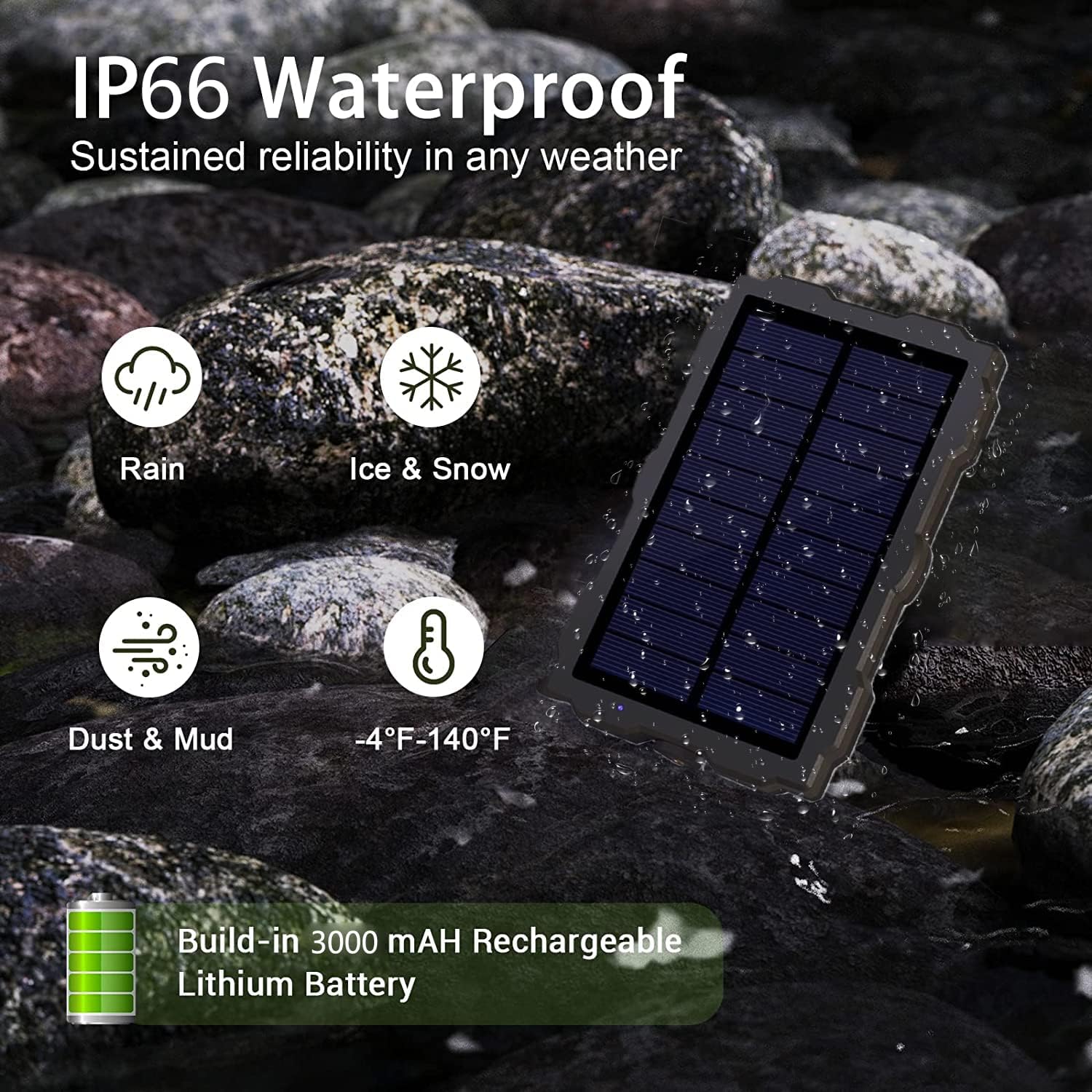 Panel solar de cámara de sendero, kit de cargador de batería solar SUNTEKCAM 12V1A 6V2A con batería de litio recargable de 3000 mAh incorporada,