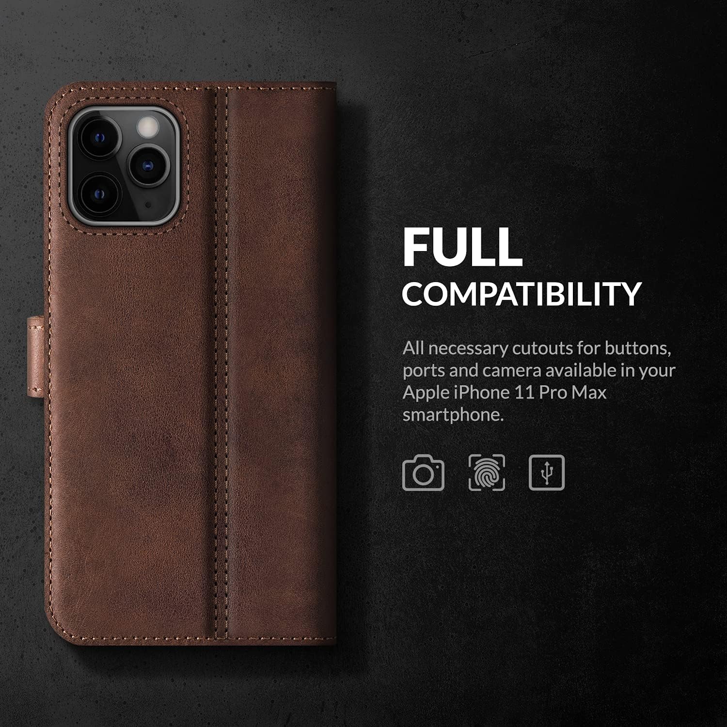 SURAZO Premium Mobile Phone Case for Apple iPhone 11 Pro Max – Genuine Leather Case with Paw Motif – Leather Flip Case with Stand Function, Card