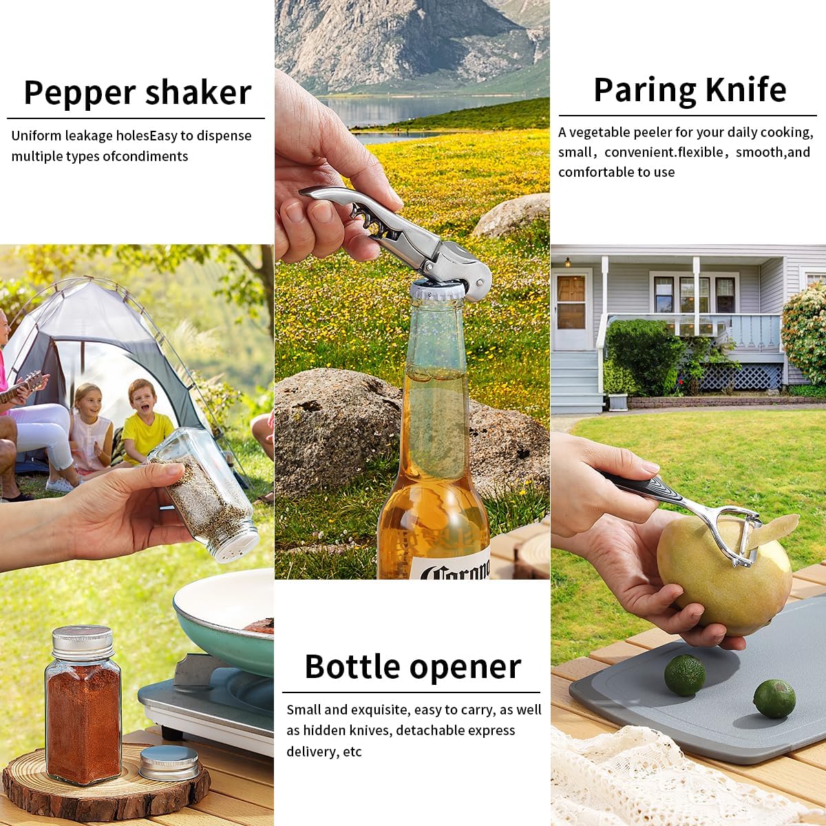 Berglander Artículos esenciales para acampar, juego de utensilios de cocina para campamento, accesorios de campamento, vienen con juegos de