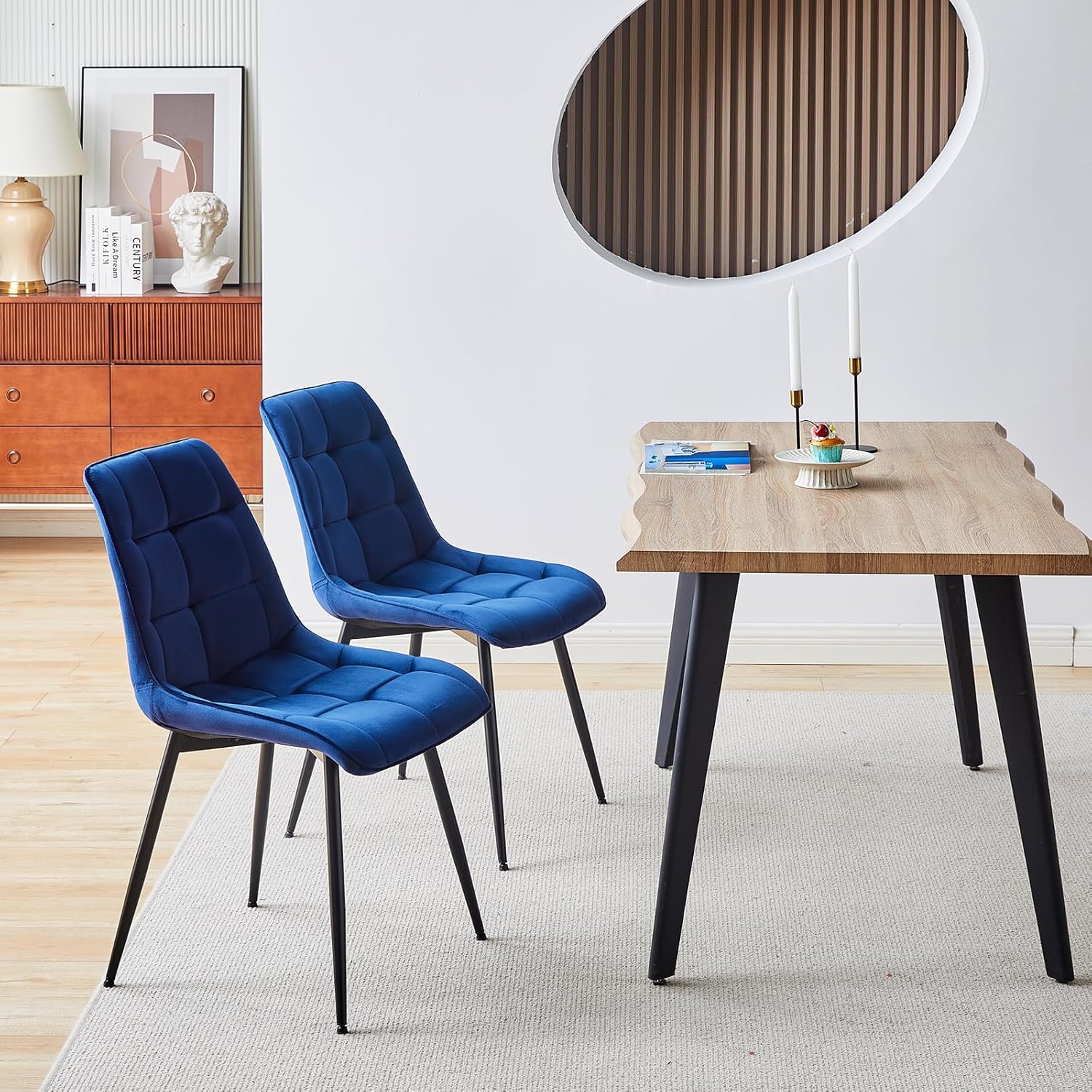 TUKAILAI Juego de 2 sillas de comedor de terciopelo, asiento y respaldo tapizados suaves y cómodos, silla auxiliar moderna de ocio con patas de