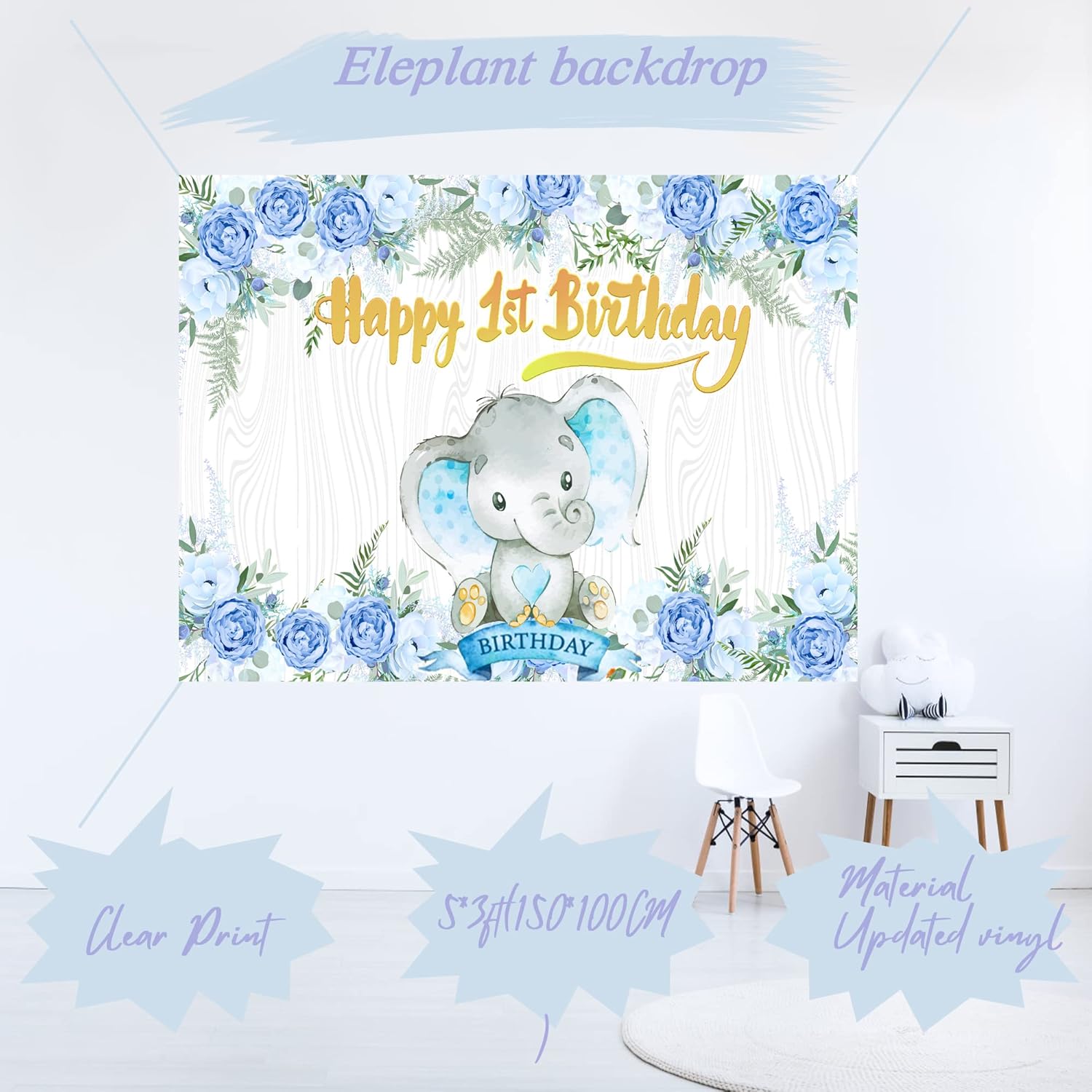 SCMDOTI Decoraciones de primer cumpleaños para niño, decoraciones de primer cumpleaños para niños, guirnalda de globos azules de doble relleno con