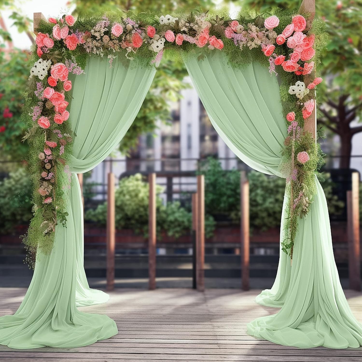Cortinas de arco de boda verde salvia, tela drapeada de arco de boda para ceremonia, fiesta, cortinas de techo de 6 yardas