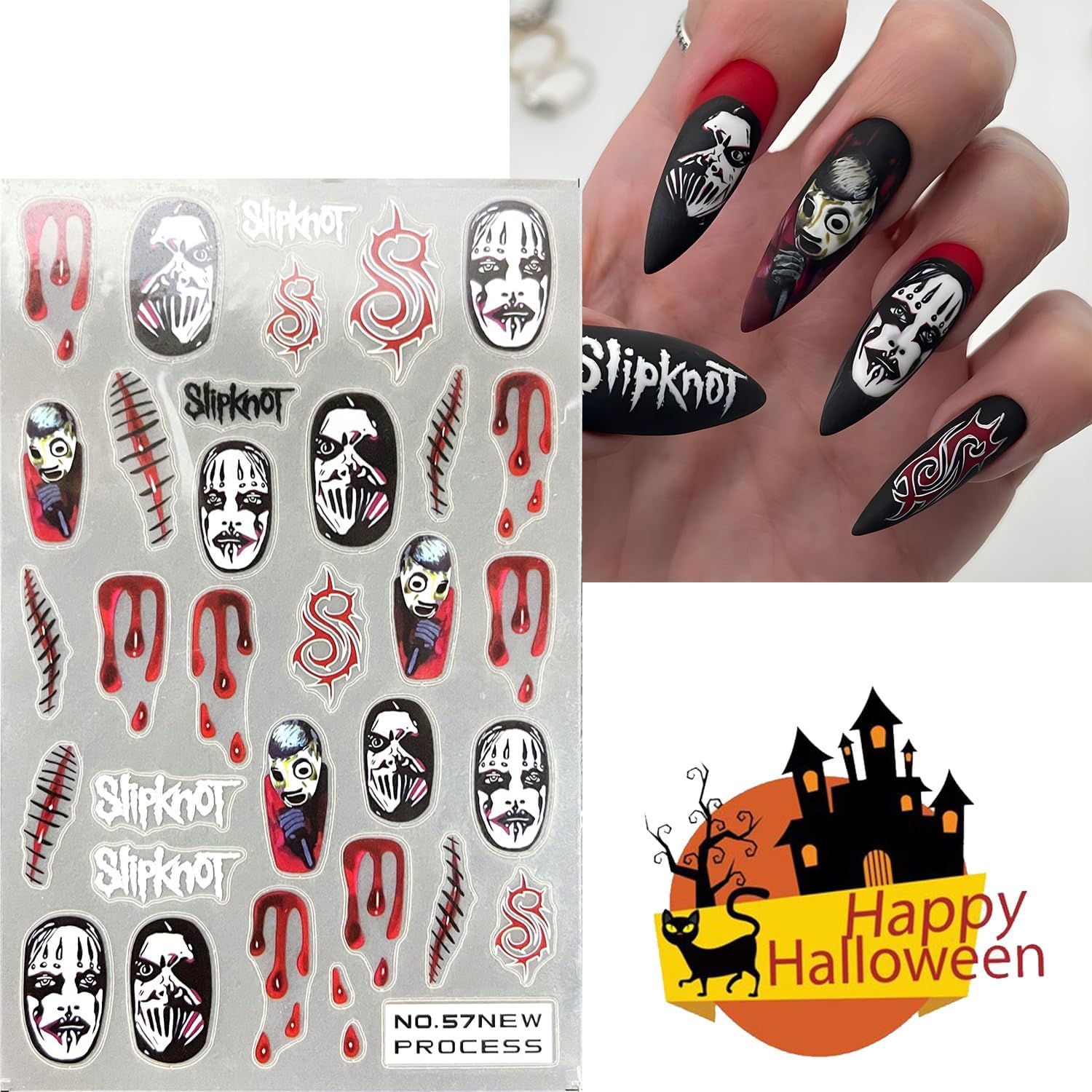 6 hojas de calcomanías de arte de uñas de Halloween, lindos dibujos animados, fantasma, calabaza, calcomanías de uñas autoadhesivas en 3D, máscara