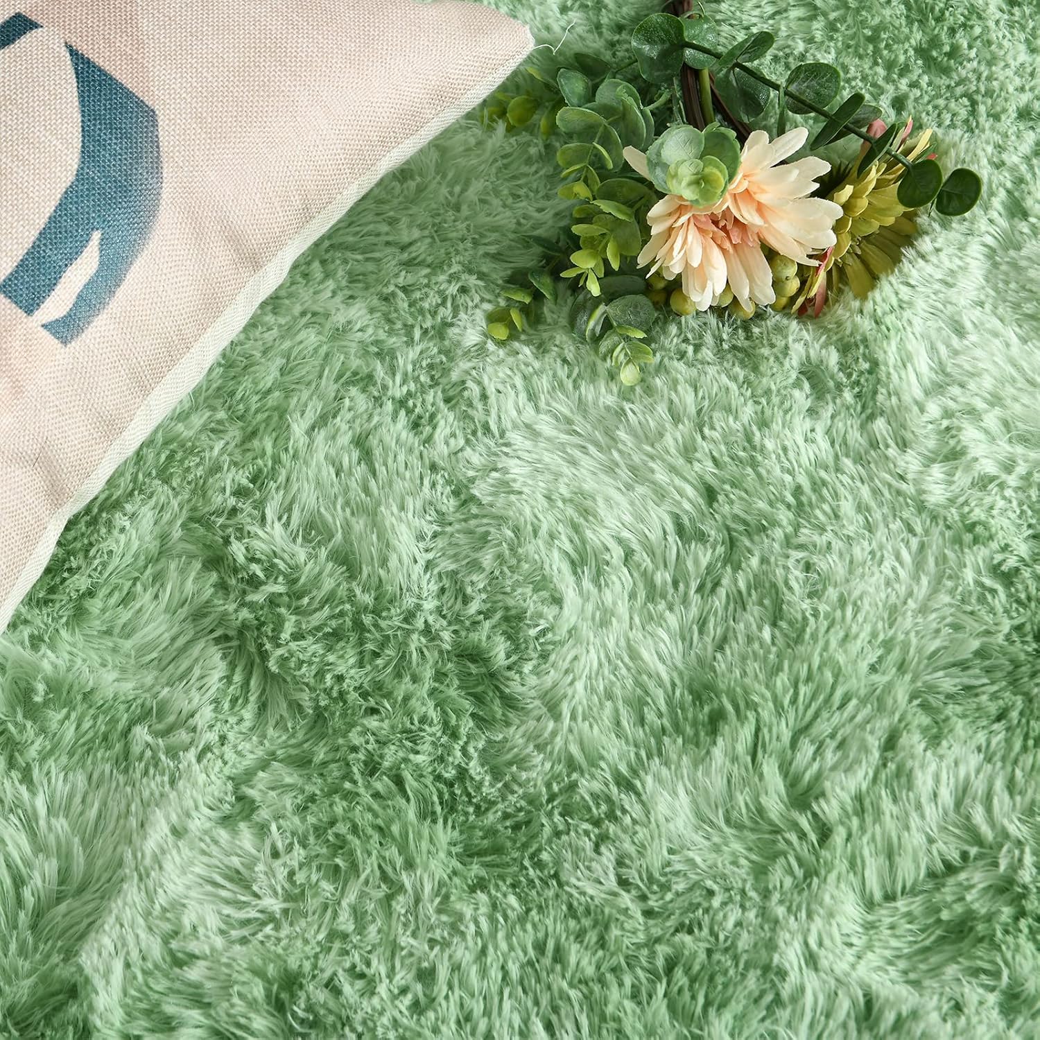 DweIke – Alfombras esponjosas para dormitorio, sala de estar, alfombras de interior de 4 x 6 pies, alfombras peludas teñidas anudadas, color verde