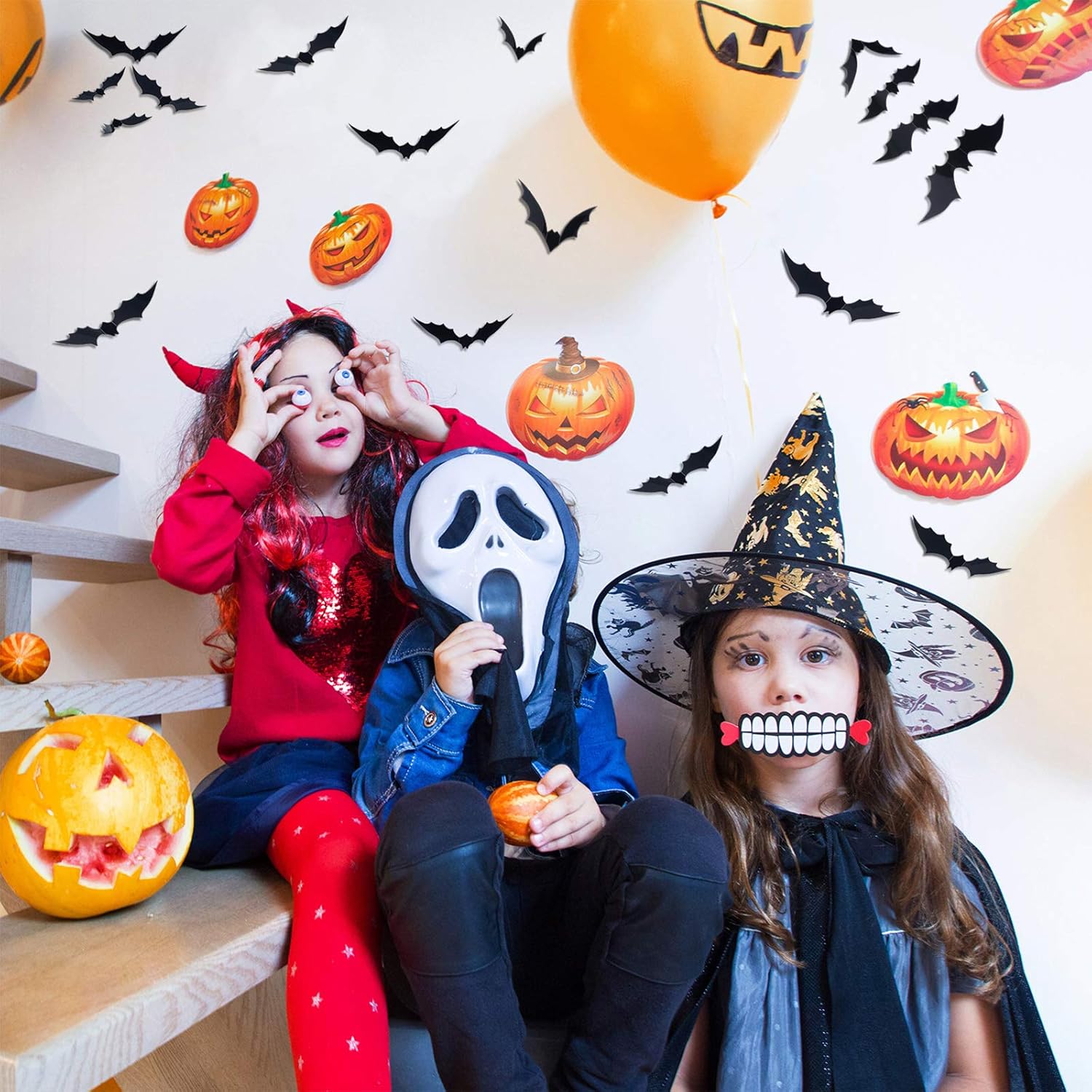 Boao 144 calcomanías de pared de murciélagos 3D de plástico aterrador para Halloween, suministros de fiesta de Halloween, murciélagos decorativos de