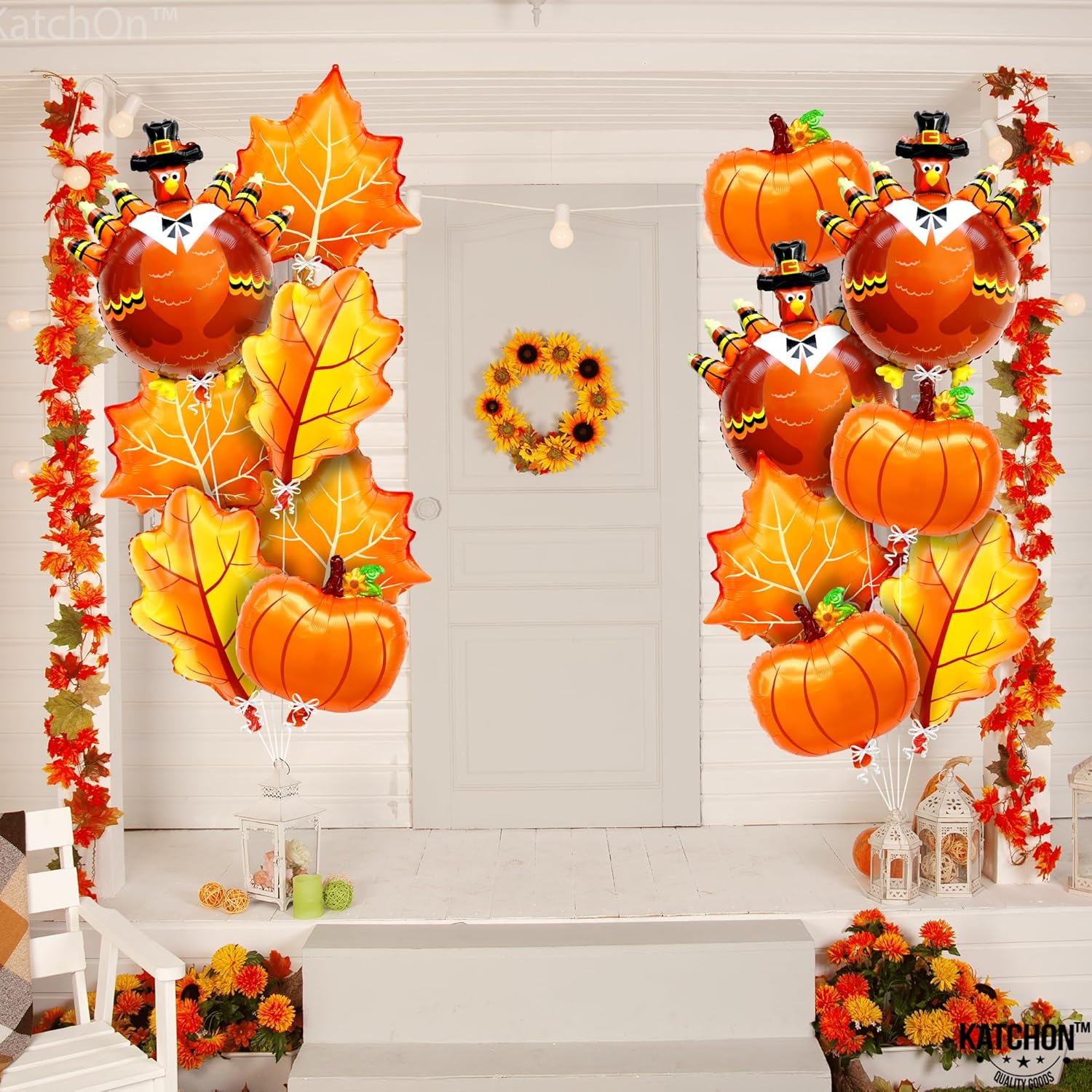 KatchOn, Juego de globos de aluminio de calabaza y pavo, grande, paquete de 24  Globos de papel de aluminio de Acción de Gracias para decoración de