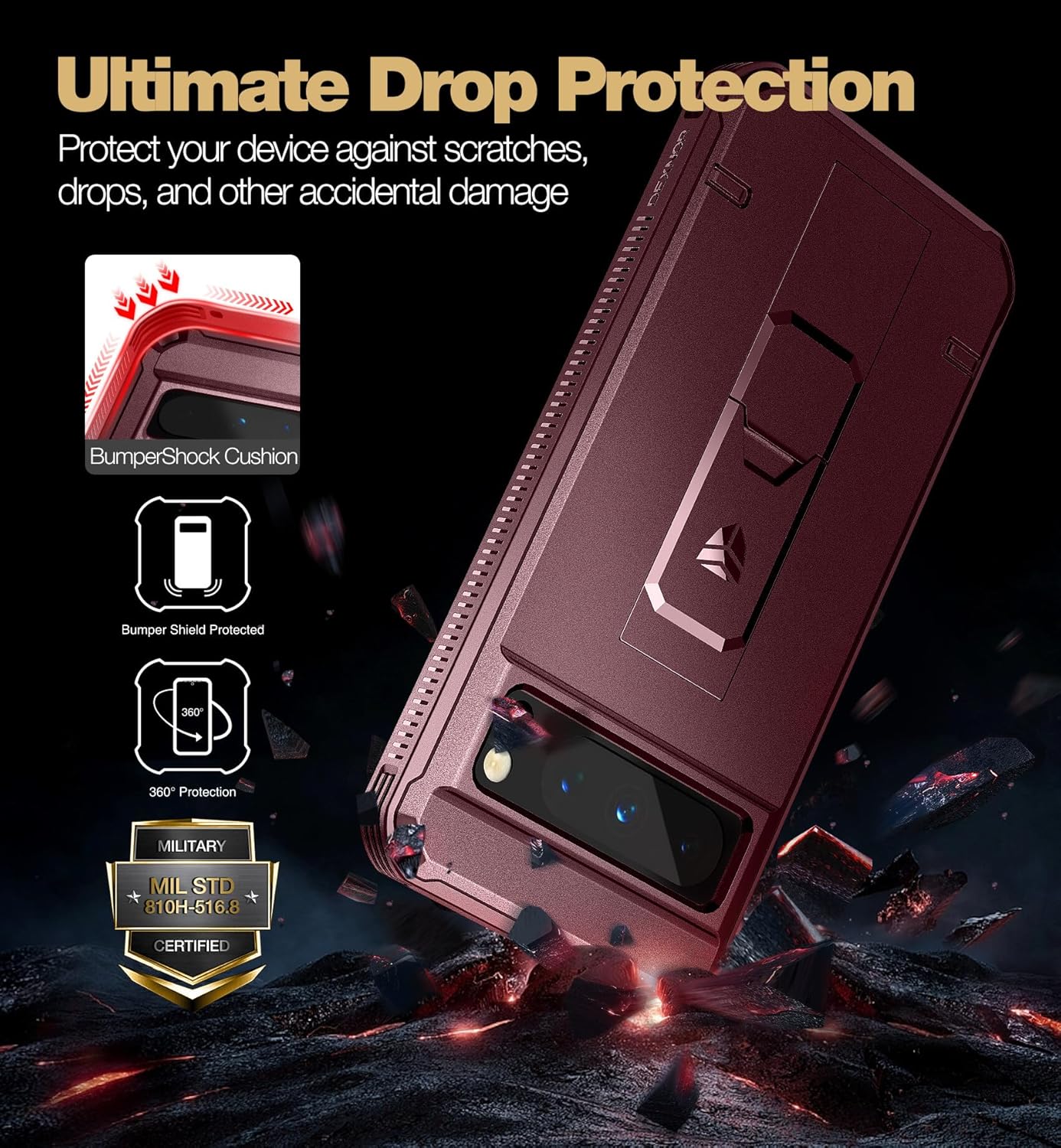 Dexnor Funda de cuerpo completo para Google Pixel 8 Pro, protector de pantalla integrado y soporte, marco frontal extra, protección de grado militar