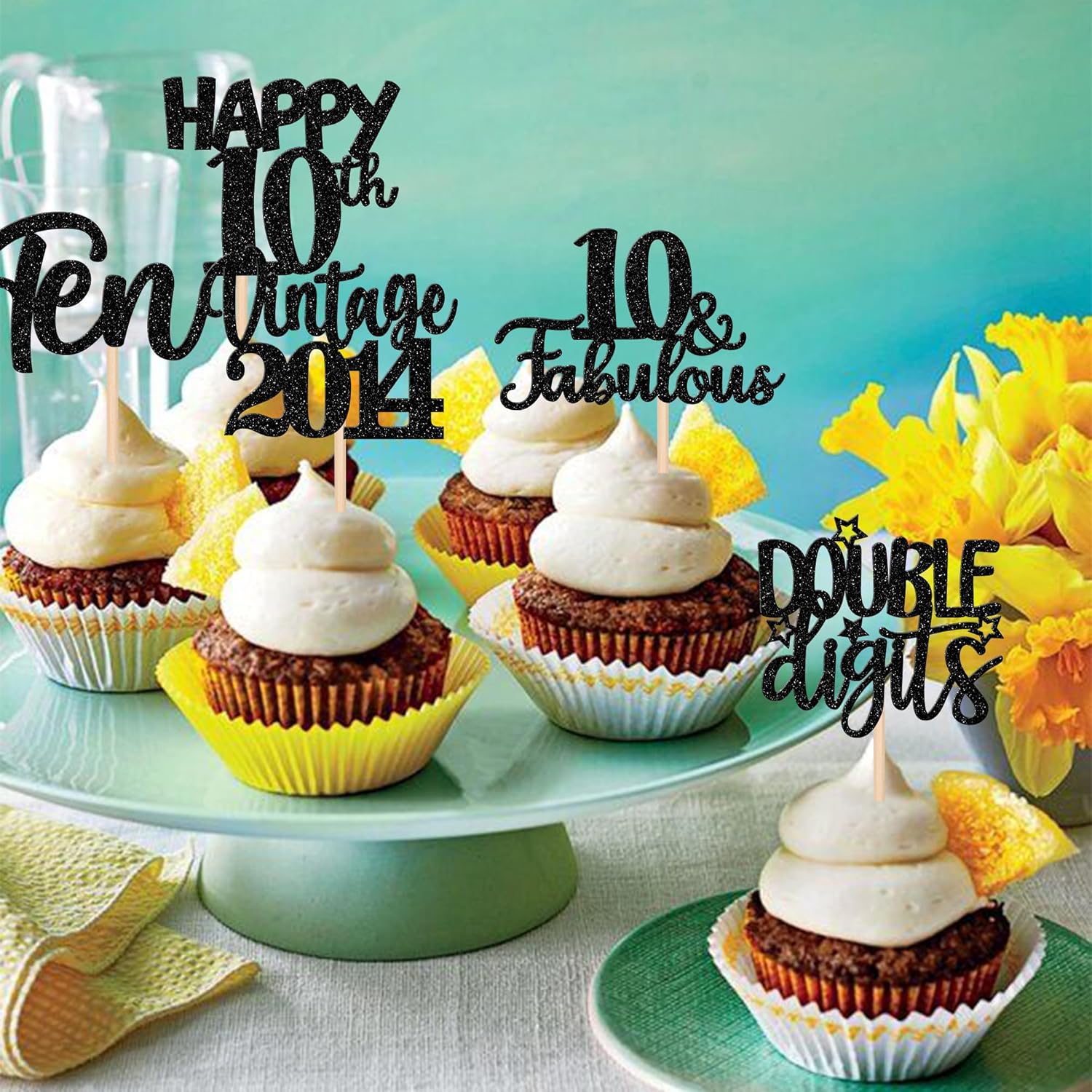 30 piezas de decoración para cupcakes con purpurina de 10 cumpleaños vintage 2014 para cupcakes saludos a 10 fabulosas decoraciones de pasteles para