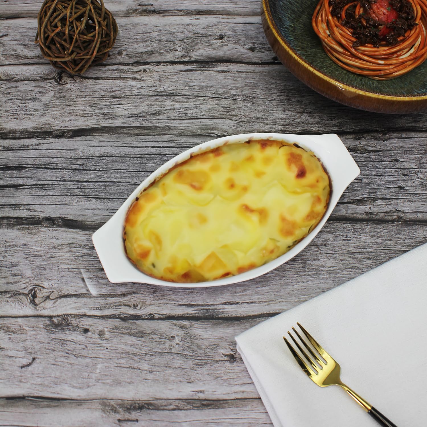 Juego de 4 platos ovalados para hornear gratinados, de porcelana, aptos para horno, lasaña, utensilios de cerámica ideales para cacerola de crema