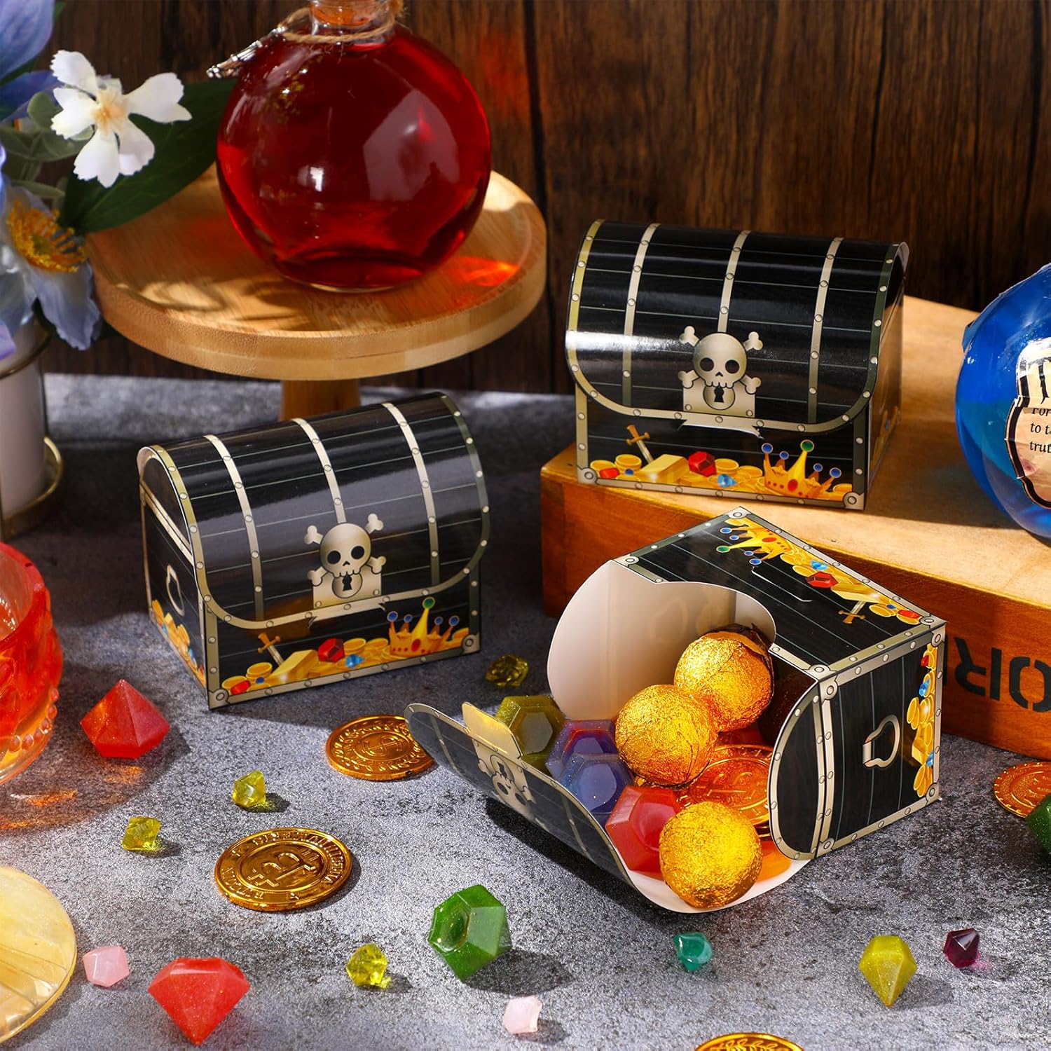 24 cajas de tesoro pirata, caja de recuerdos de fiesta pirata, cajas de dulces del tesoro, cajas de regalo pirata, cajas de regalo para Halloween,