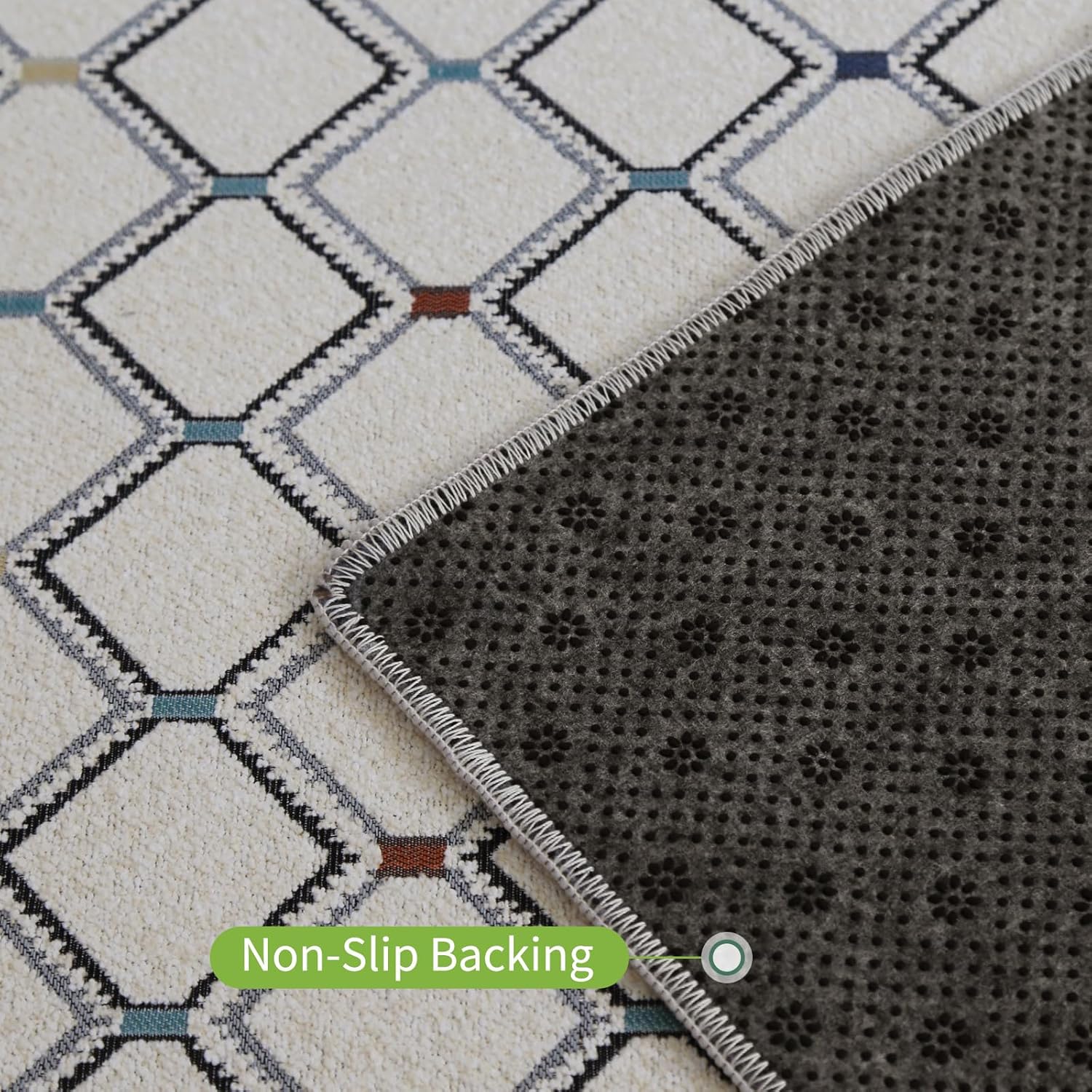Matace Alfombra bohemia lavable, antideslizante, delgada, de felpilla, ligera, para sala de estar, dormitorio, baño, cocina (5 x 8 pies, crema)