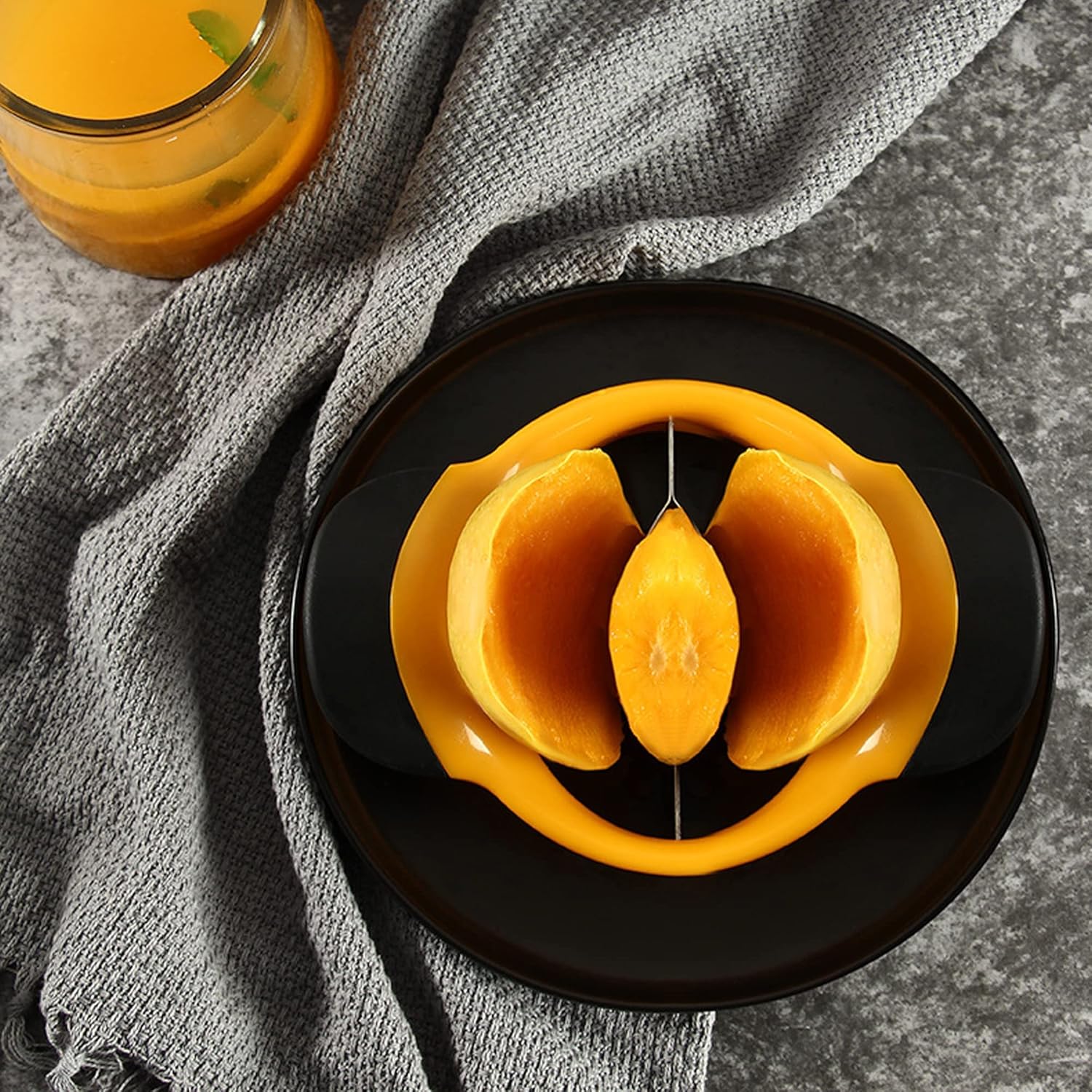 Cortador de mango resistente, pelador y herramienta removedor de hoyos, divisor de mango, cortador de frutas, divisor de mango con mango ergonómico