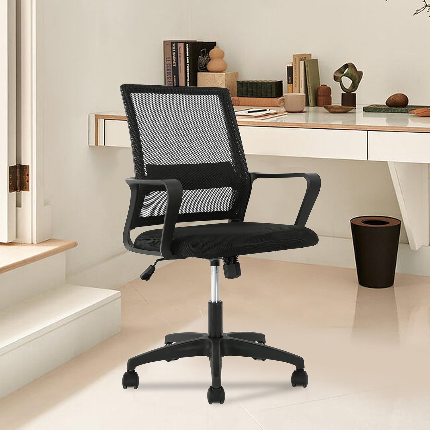 PayLessHere Silla de oficina para computadora, silla ergonómica de malla, respaldo medio, silla giratoria para oficina en casa, silla de escritorio