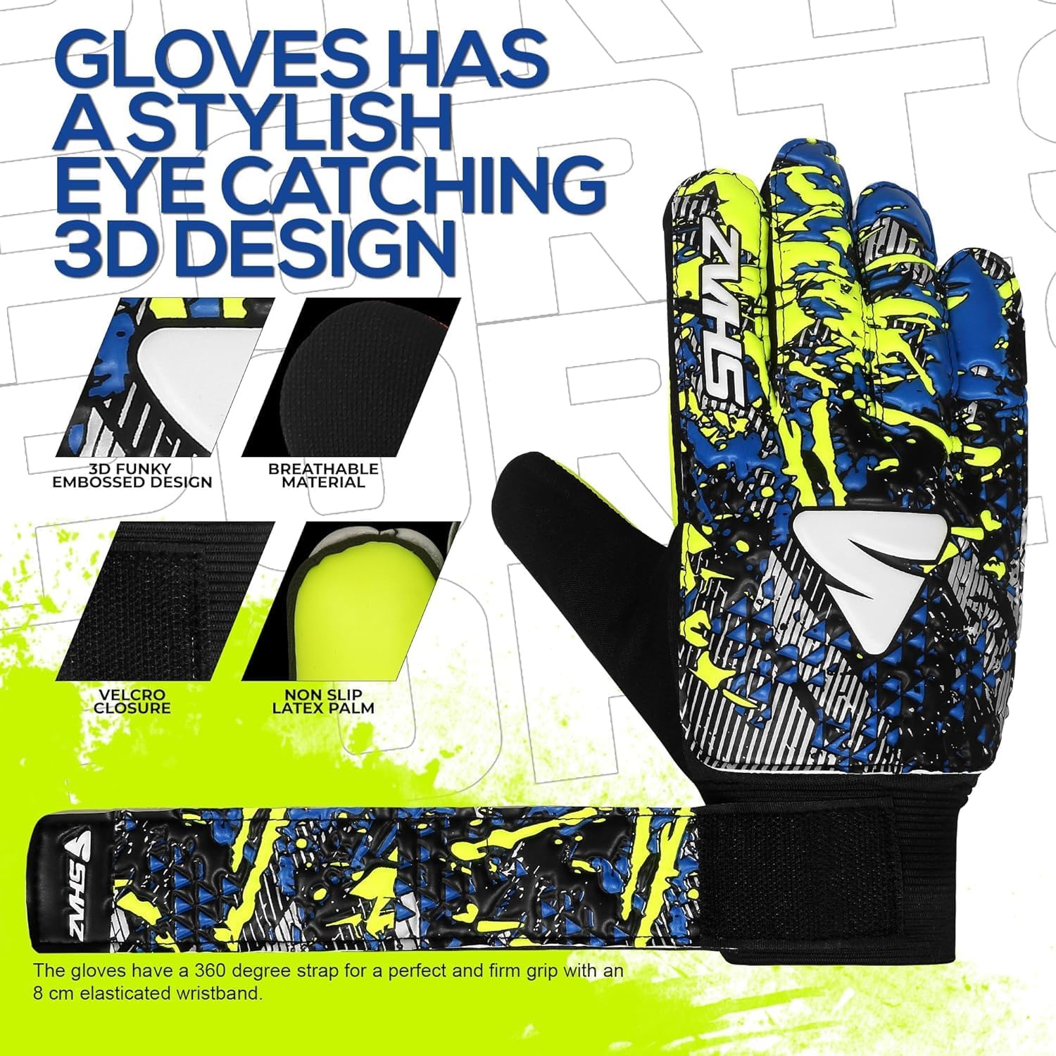 Shaz Guantes de portero de fútbol para niños y jóvenes, guantes de portero de fútbol Funky antideslizantes de 0.157 in con palma de látex con agarre