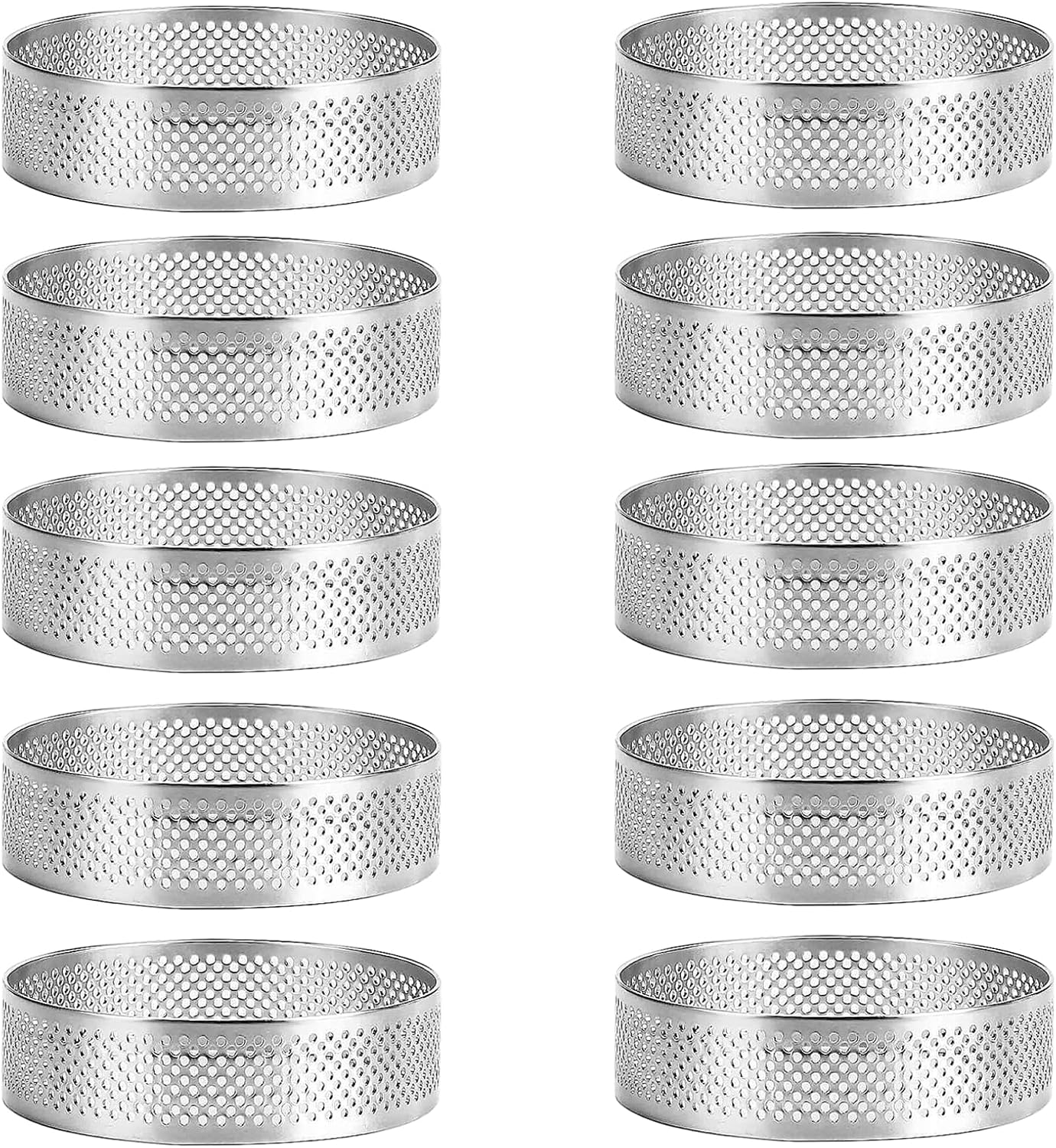 Paquete de 12 anillos para tarta de acero inoxidable de 2 pulgadas, tarta de mousse, anillos de crumpet para tartas, anillos perforados resistentes