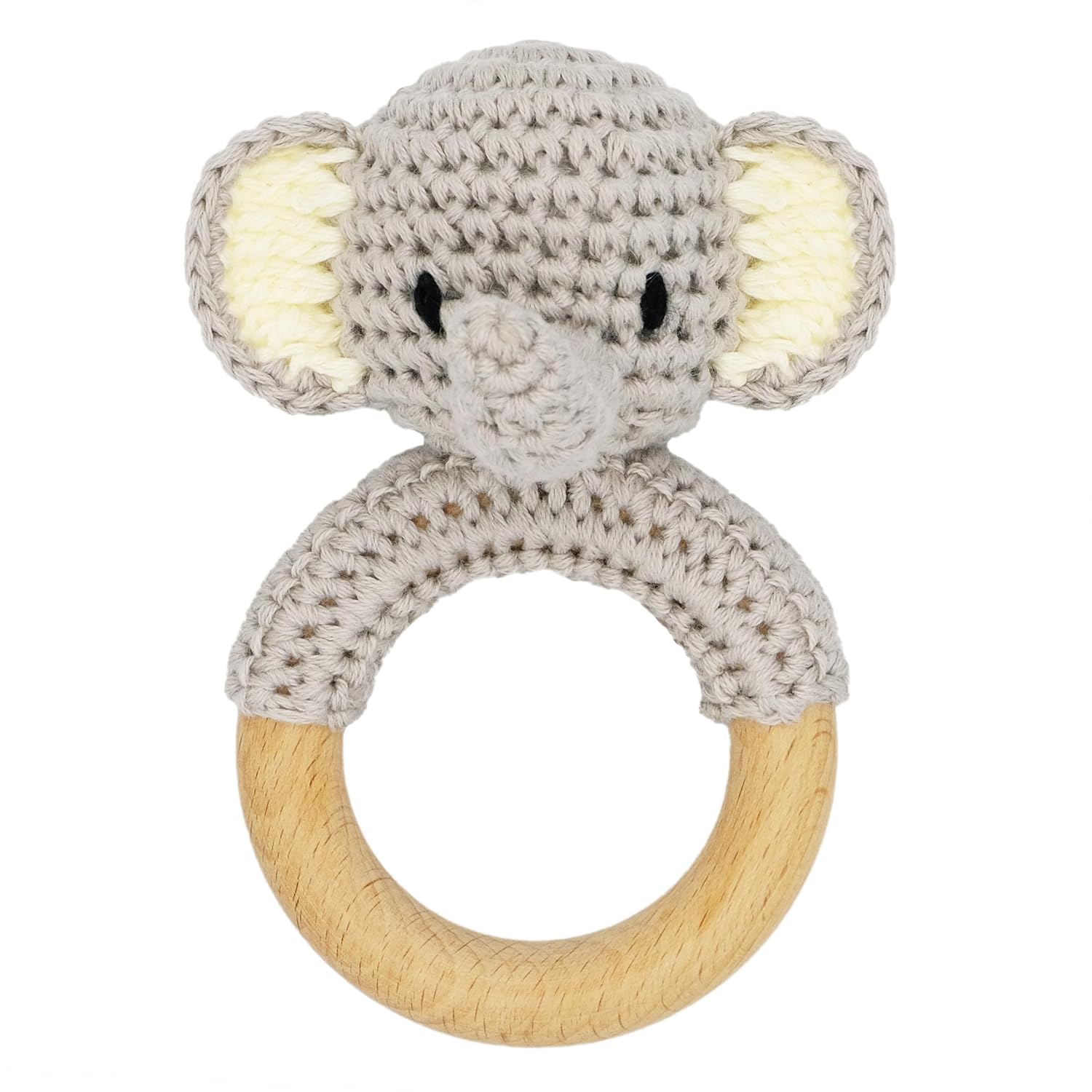 Juguetes de sonajero de madera de animales de safari para bebé, sonajero de ganchillo relleno con anillo de mordedor para recién nacido, elefante