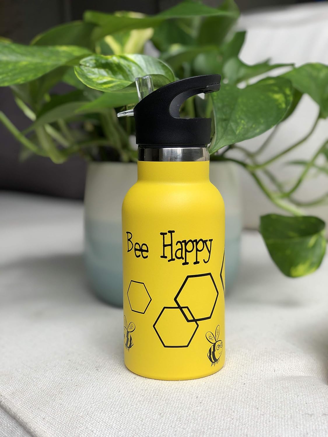 Botella de agua aislada al vacío de doble pared con tapa de pajilla y tapa deportiva, termo de acero inoxidable para niños simple, sin BPA,