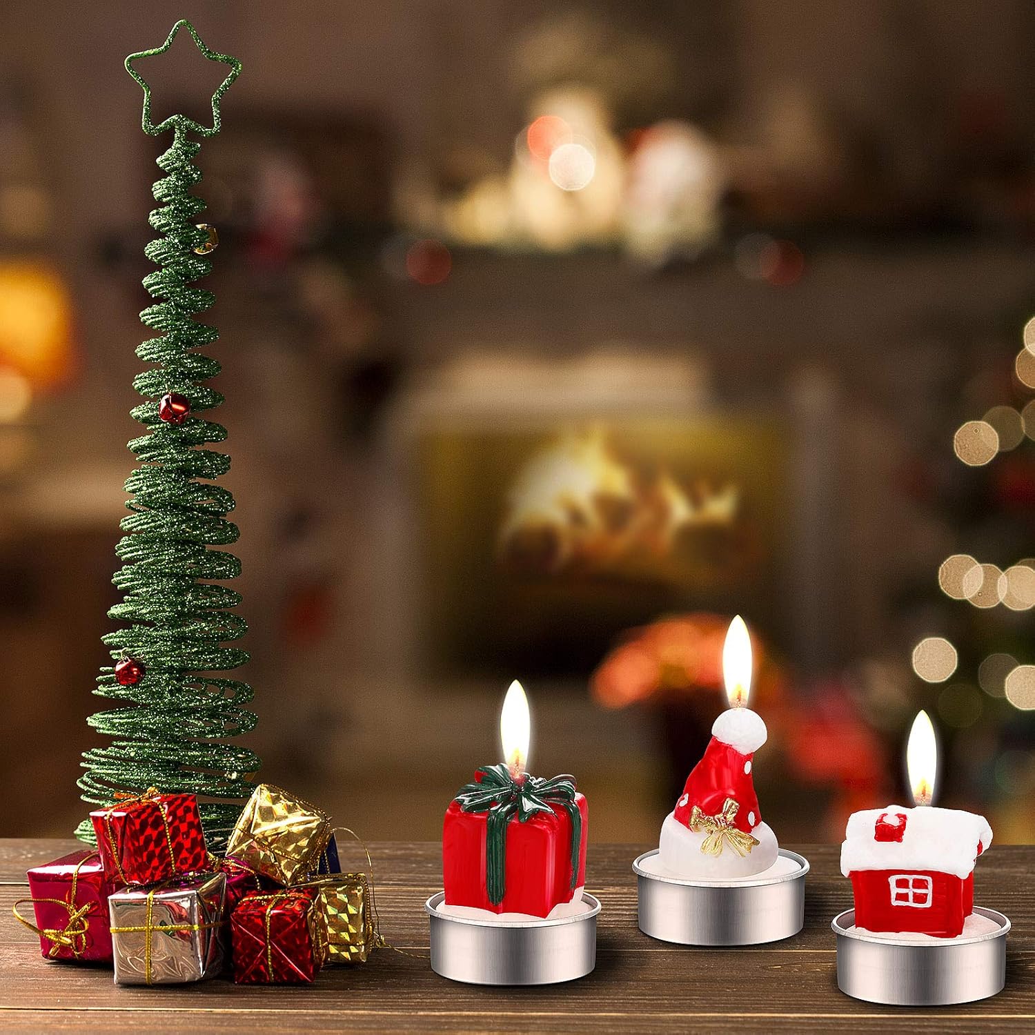 12 velas de Navidad hechas a mano con delicadas velas de Papá Noel, muñeco de nieve, piñas, árbol de Navidad, zapatos, casa, velas de sombrero de