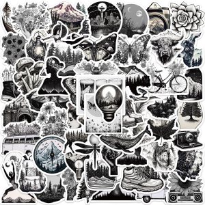 60 calcomanías para exteriores, calcomanías de aventura en blanco y negro para maleta, botella de agua, álbum de recortes, diario, laptop, patineta, 60 calcomanías para exteriores, calcomanías de aventura en blanco y negro para maleta, botella de agua, álbum de recortes, diario, laptop, patineta,