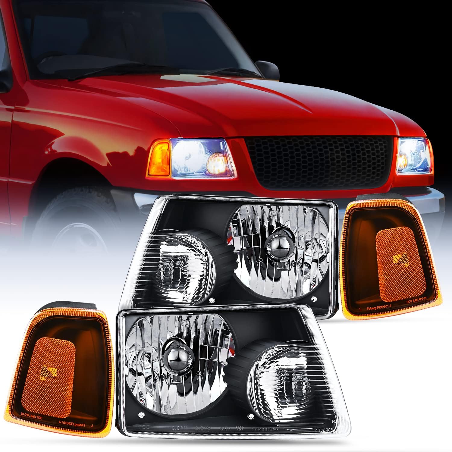 Nilight Conjunto de faros delanteros para Ford Ranger 2001, 2002, 2003, 2004, 2005, 2006, 2007, 2008, 2009, 2010, 2011, Ford Ranger de repuesto,