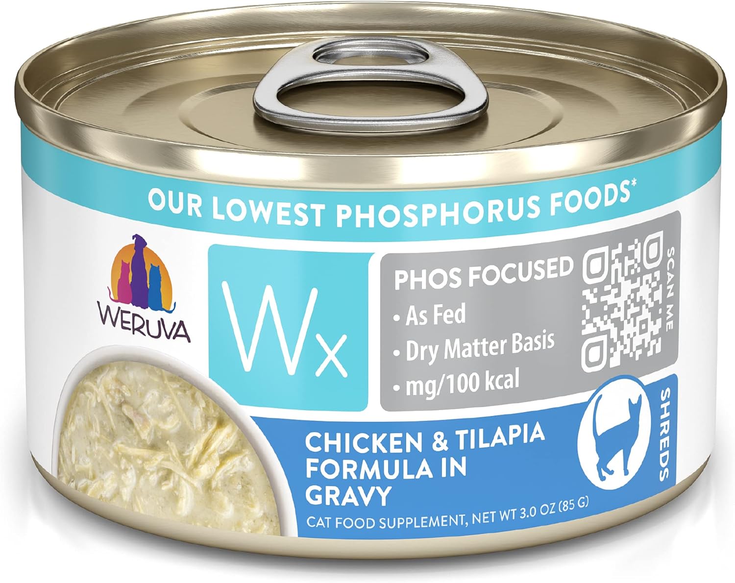 Weruva Wx Phos Focused, fórmula de pollo y tilapia en salsa, lata de 3 onzas (paquete de 12)