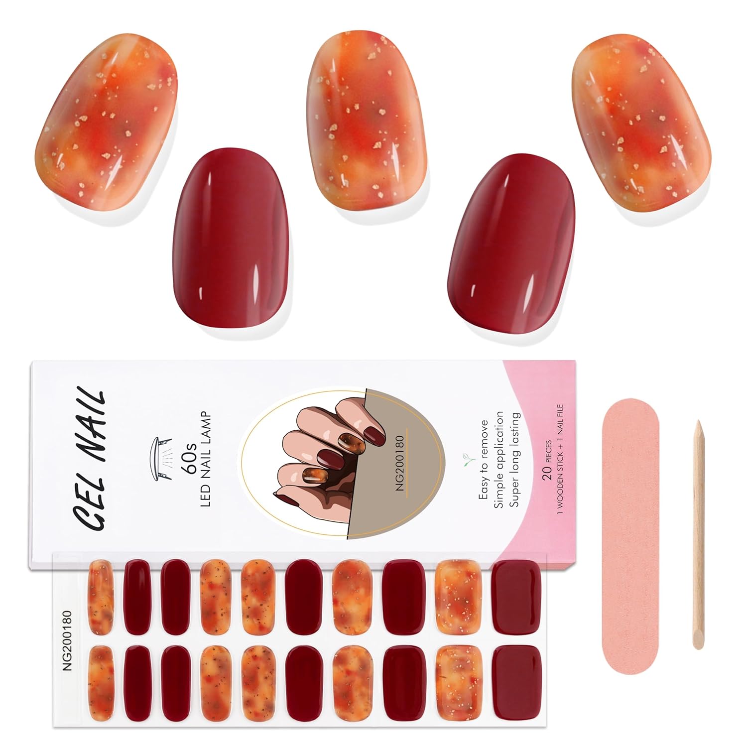 Kalolary Tiras de esmalte de uñas de gel, esmalte de uñas de gel ámbar, más brillante y duradero, envoltura de uñas de calidad de salón para otoño,