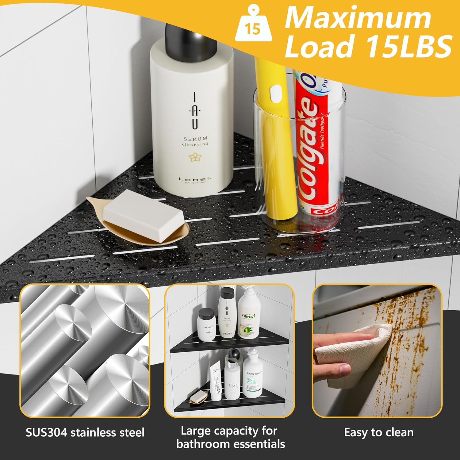 Neodrain Juego de 2 estantes esquineros de pared de color negro mate de 10 pulgadas, estantes de esquina flotantes para pared, estantes de