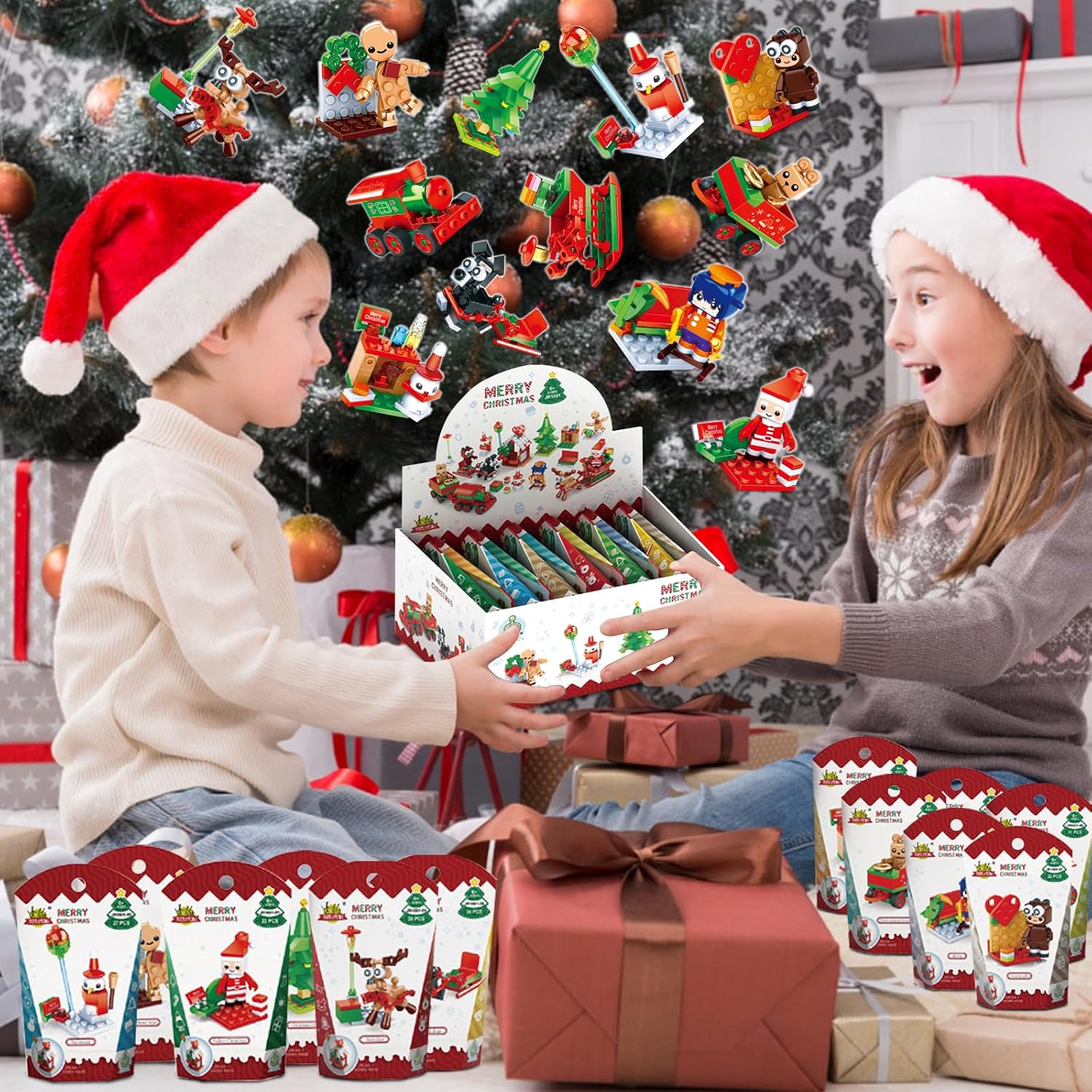 ZYLEGEN Juego de bloques de construcción de regalos de fiesta de Navidad, juguetes de Navidad, mini ladrillos lindos, calendario de Adviento de